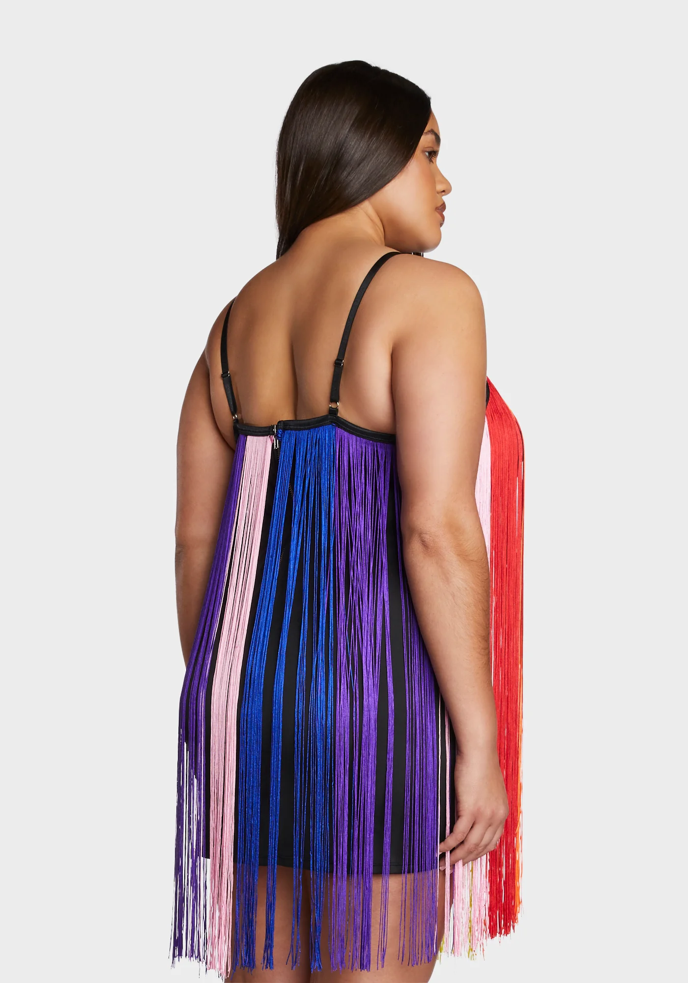 Plus Technicolor Trip Fringe Mini Dress - Image 4