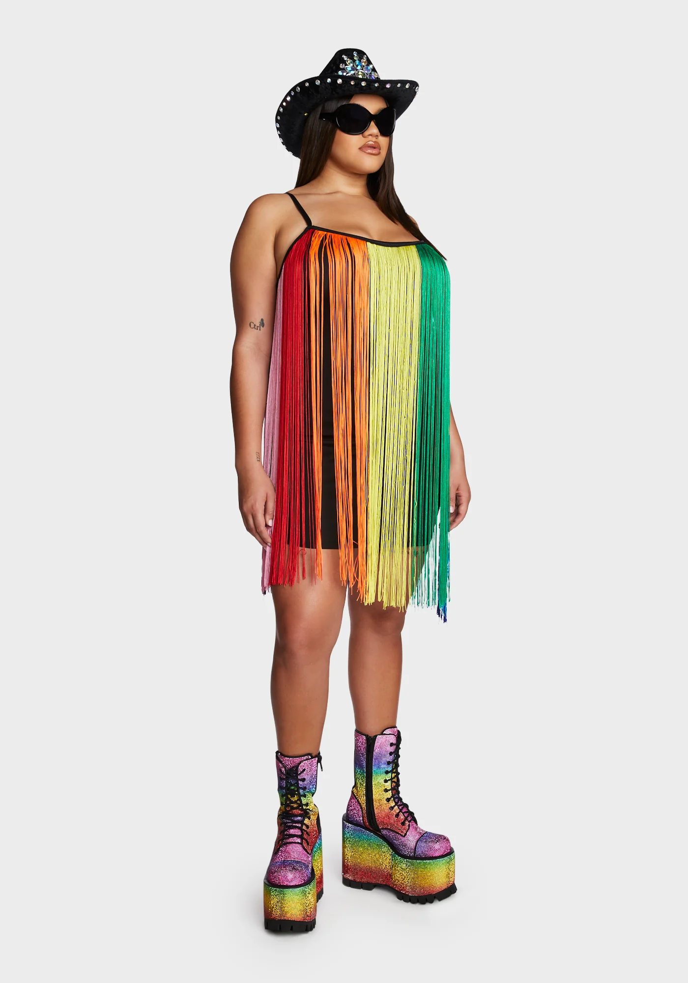 Plus Technicolor Trip Fringe Mini Dress - Image 5