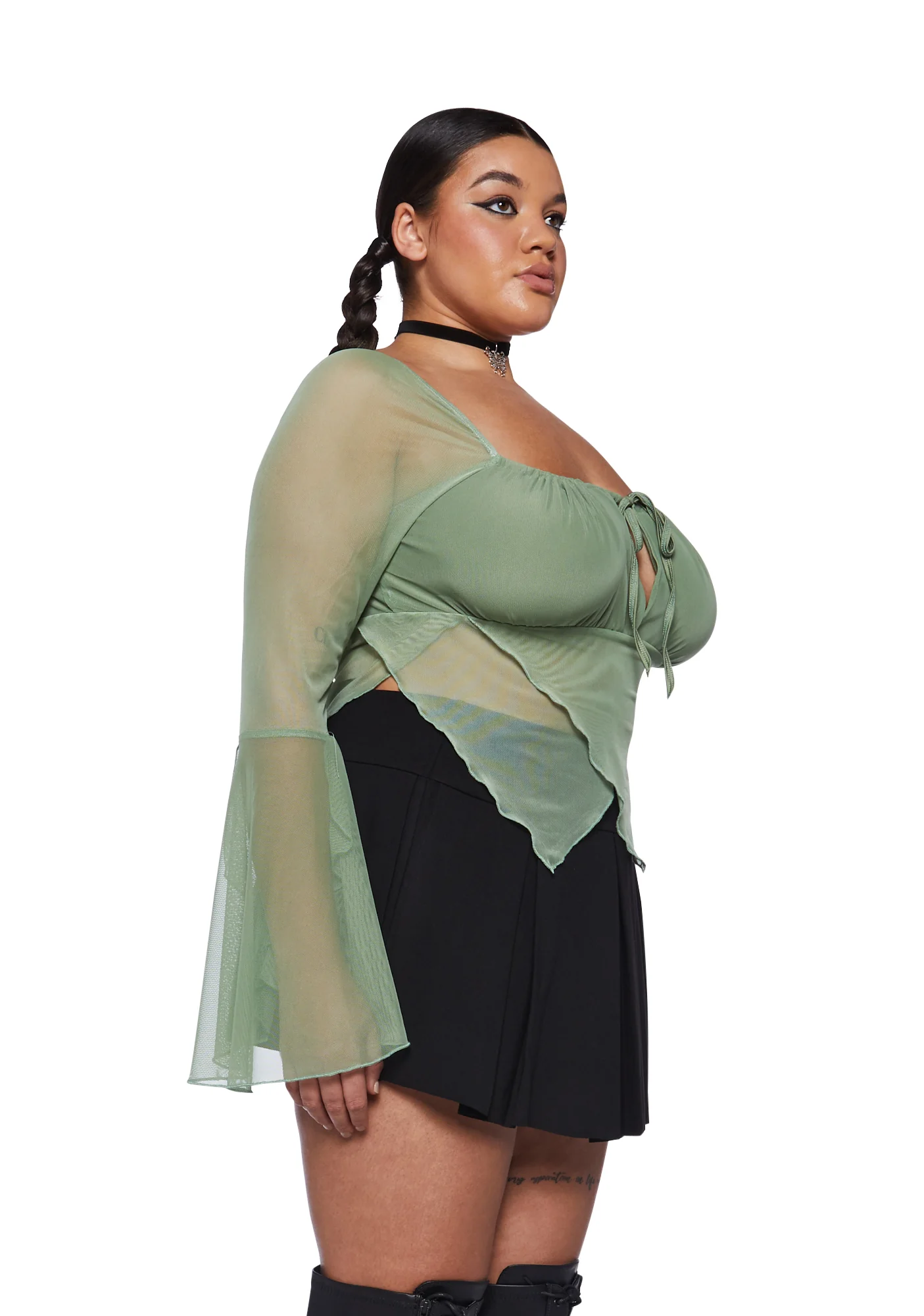 Plus Wild Attraction Mesh Top-Green - Image 3