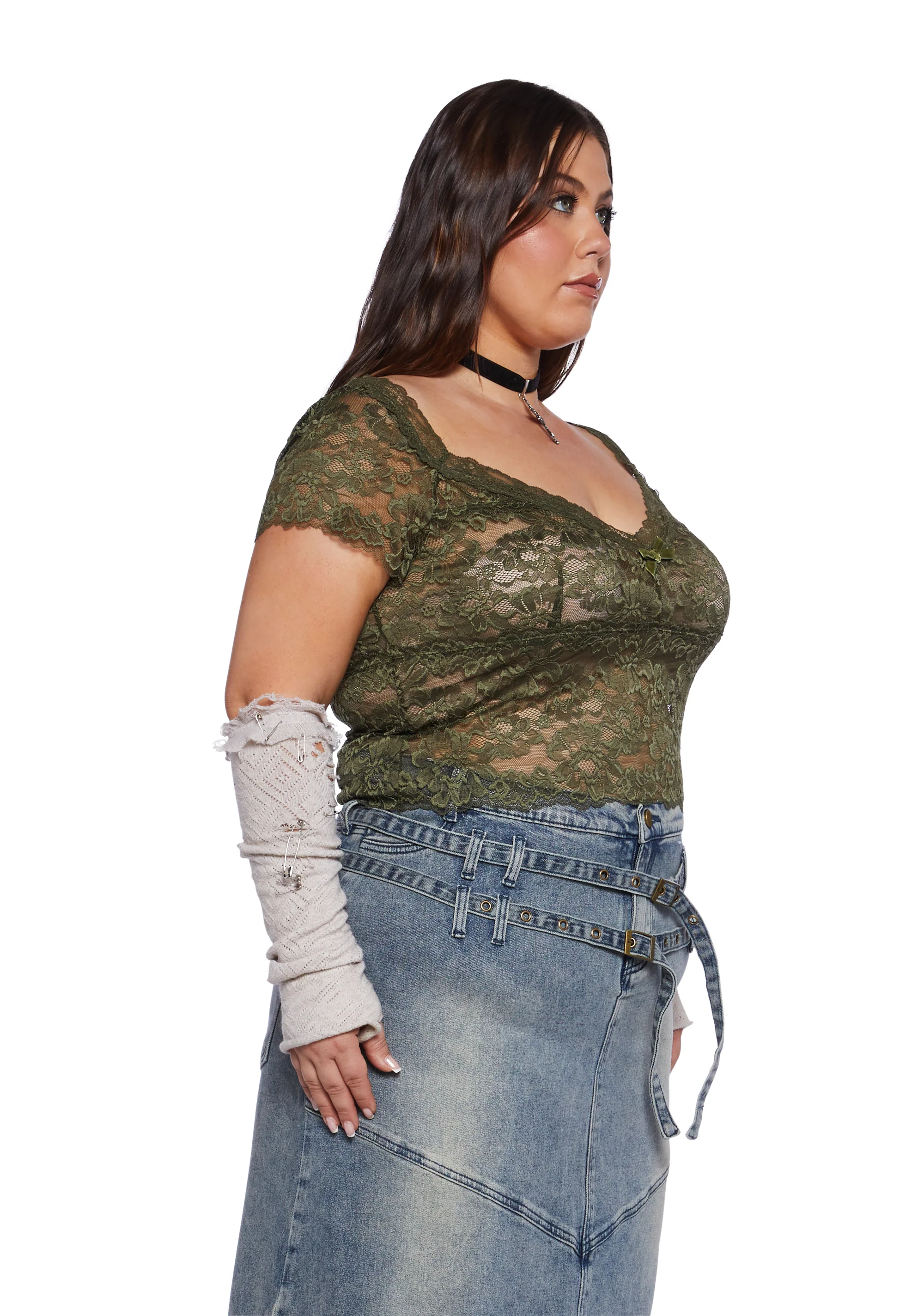 Plus Woodland Wishes Lace Top - Green - Image 4