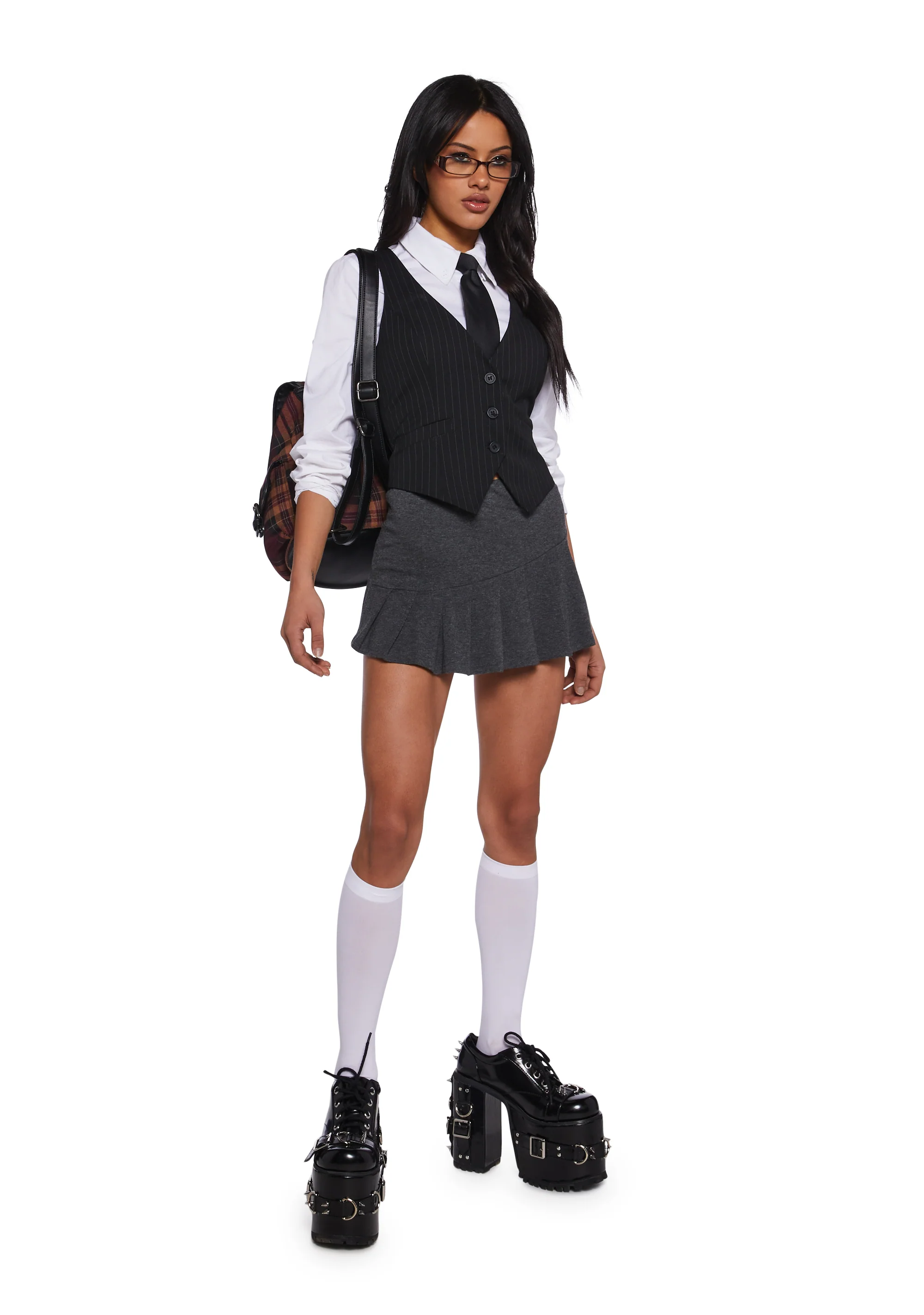 Poetic Scene Pleated Skort - Gray - Image 2