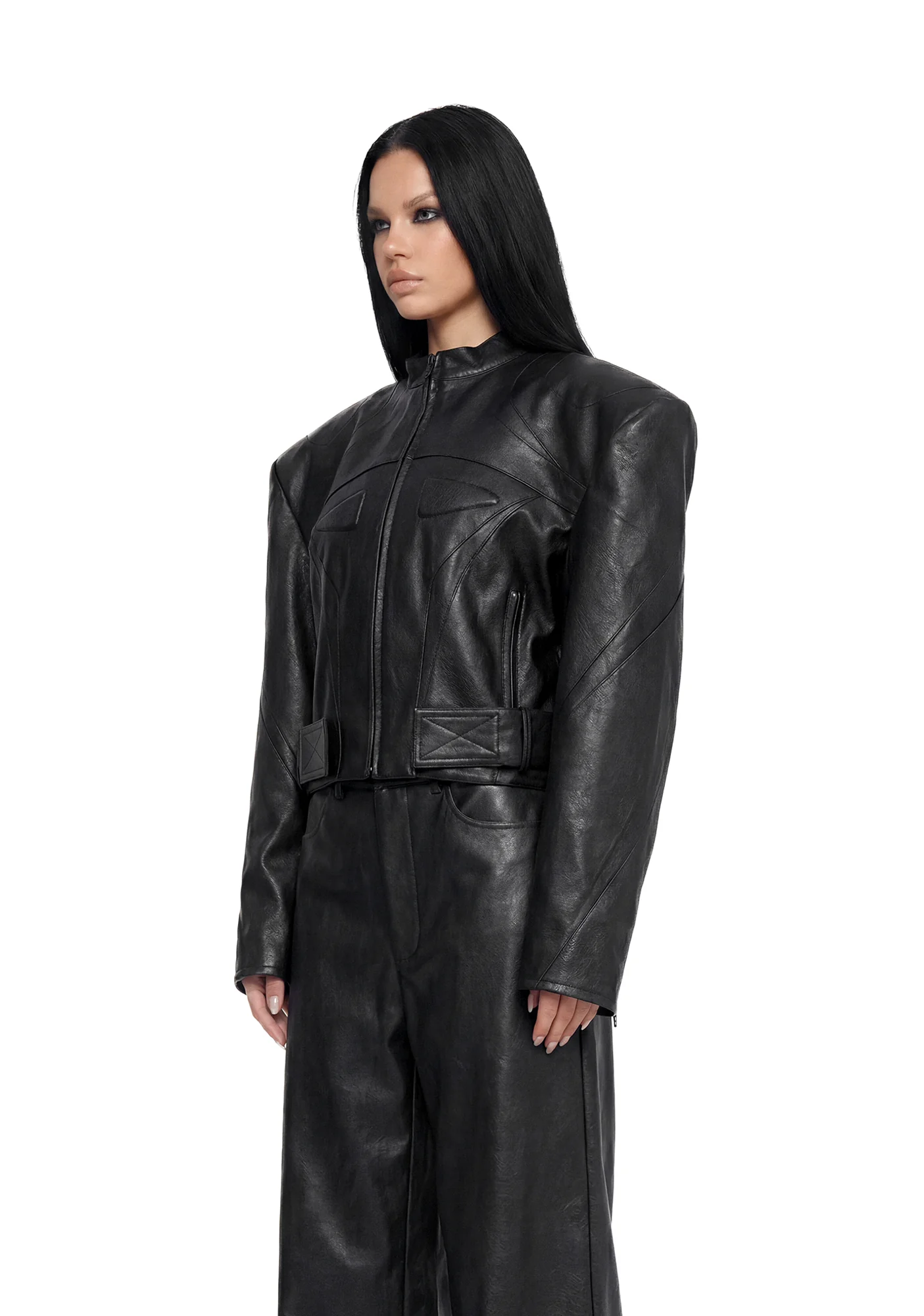 Power Shoulder Moto Jacket - Black - Image 3