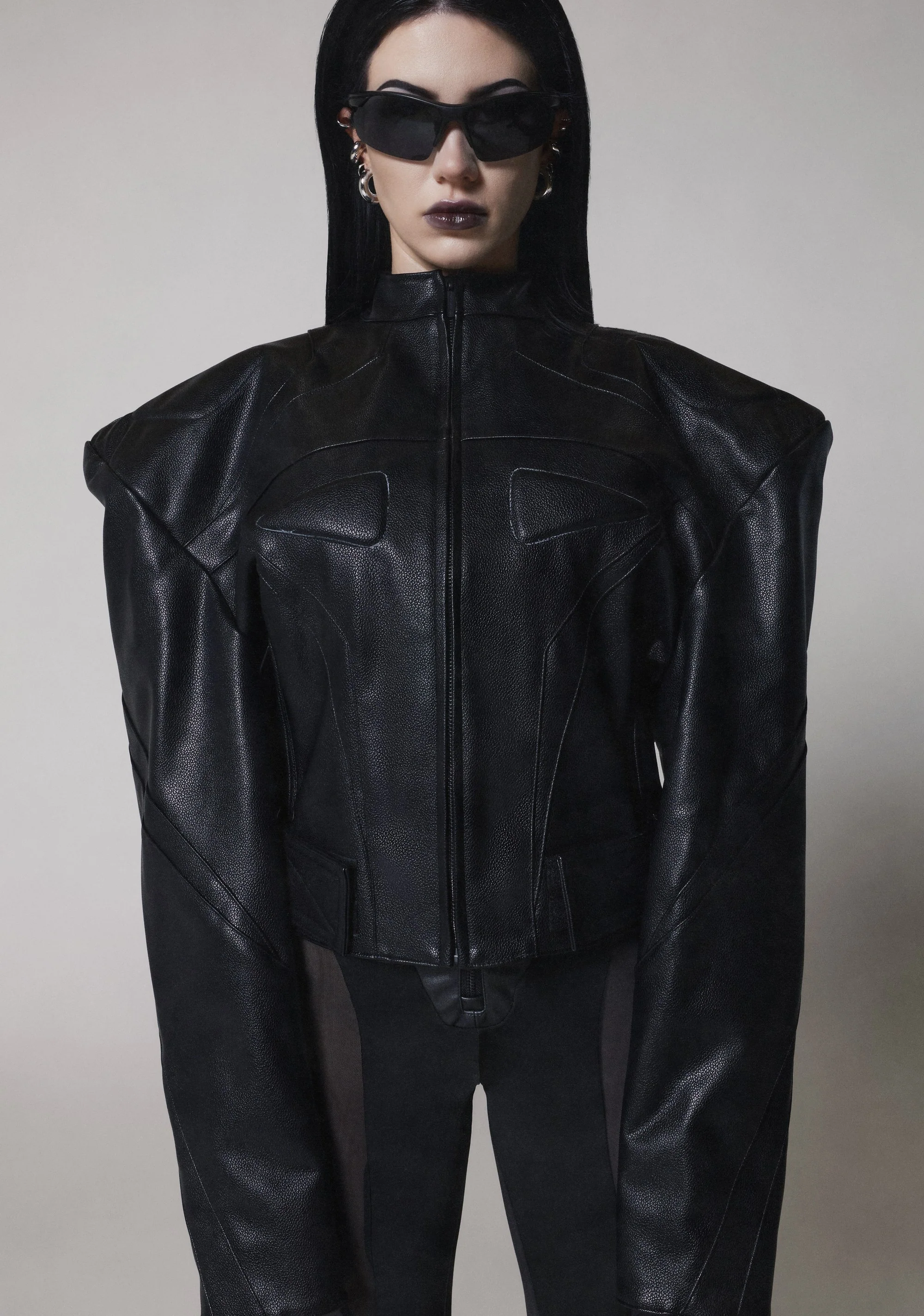 Power Shoulder Moto Jacket - Black - Image 7