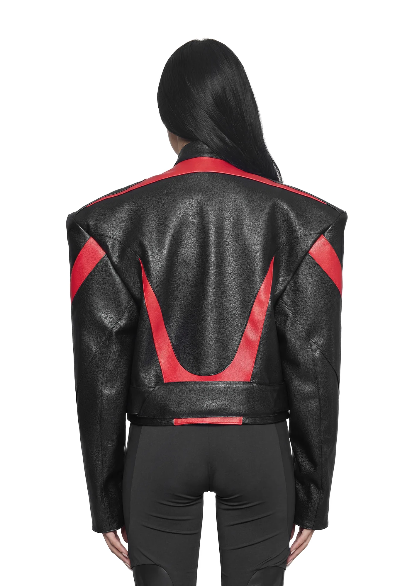Power Shoulder Moto Jacket - Black/Red - Image 4