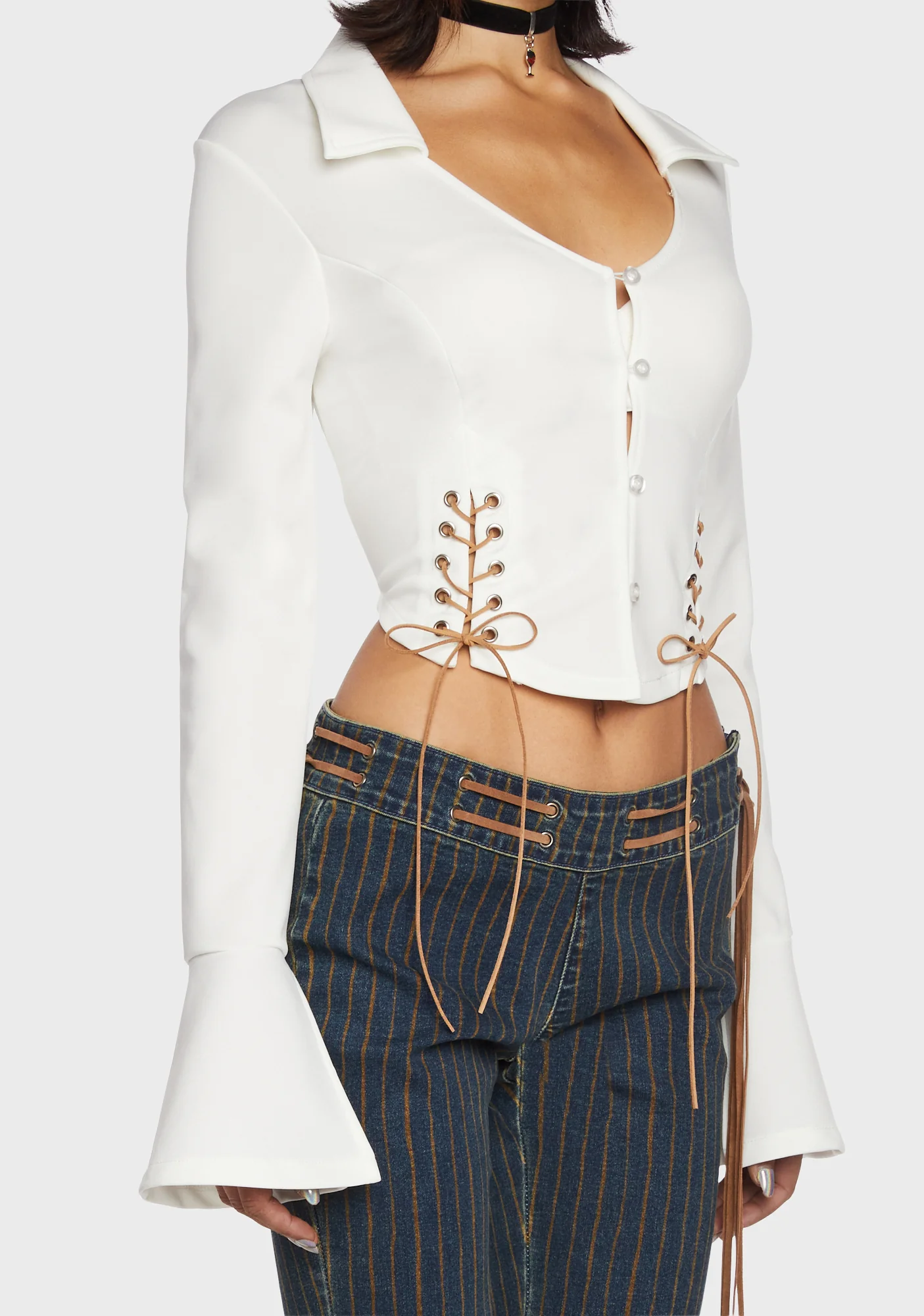 Pretty Face Lace Up Blouse - Image 2