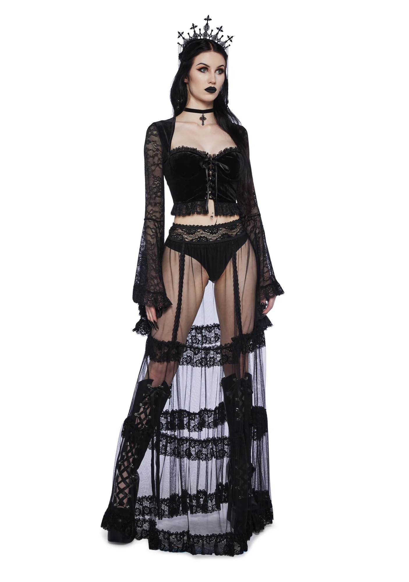 Private Misery Velvet Crop Top - Lace - Image 2