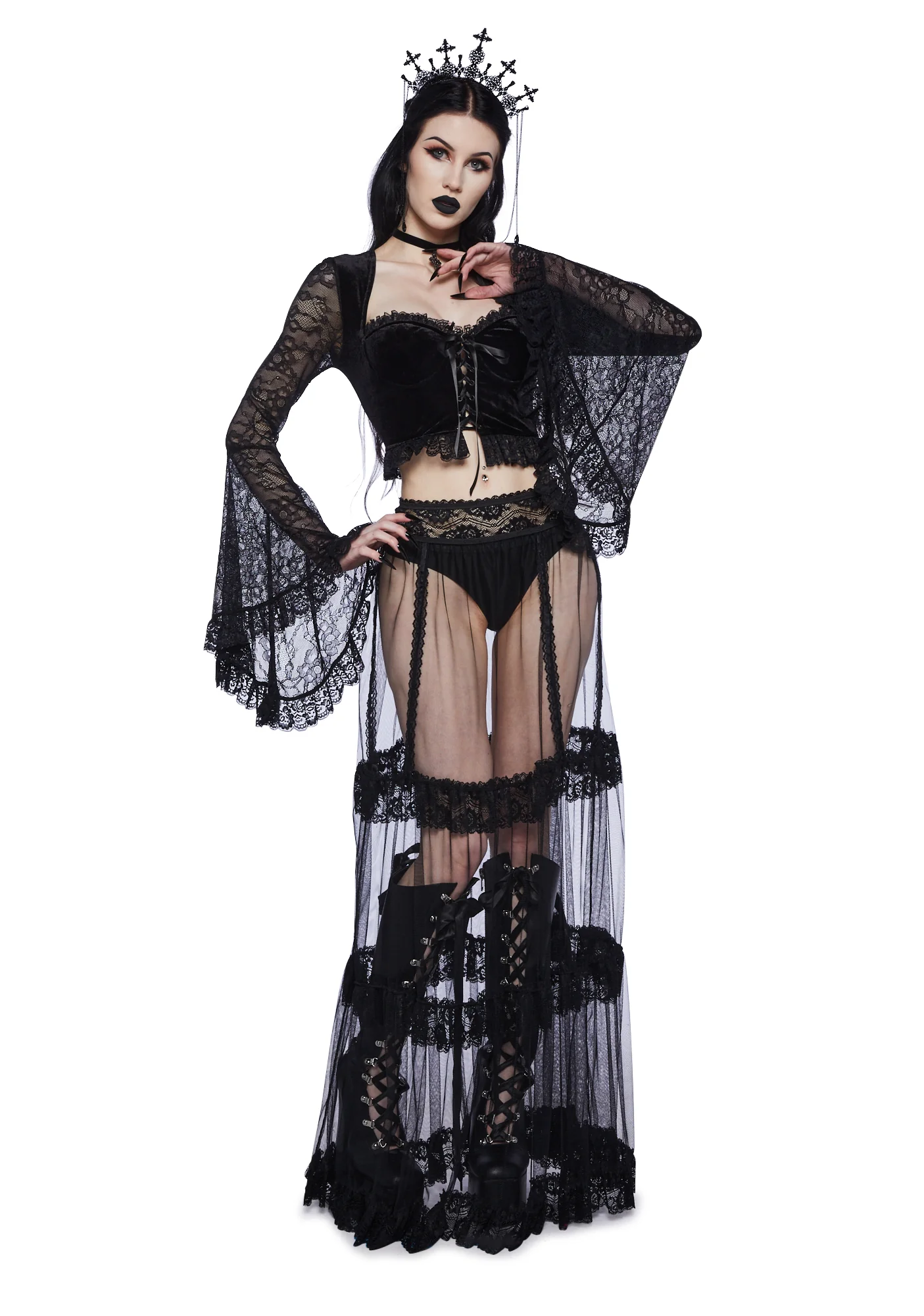 Private Misery Velvet Crop Top - Lace - Image 5