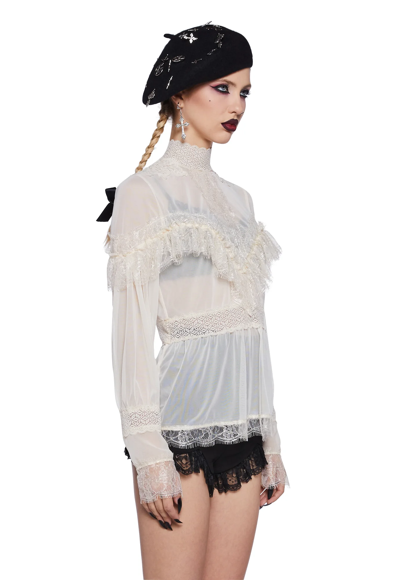 Psychic Sinner Sheer Blouse - Ivory - Image 3