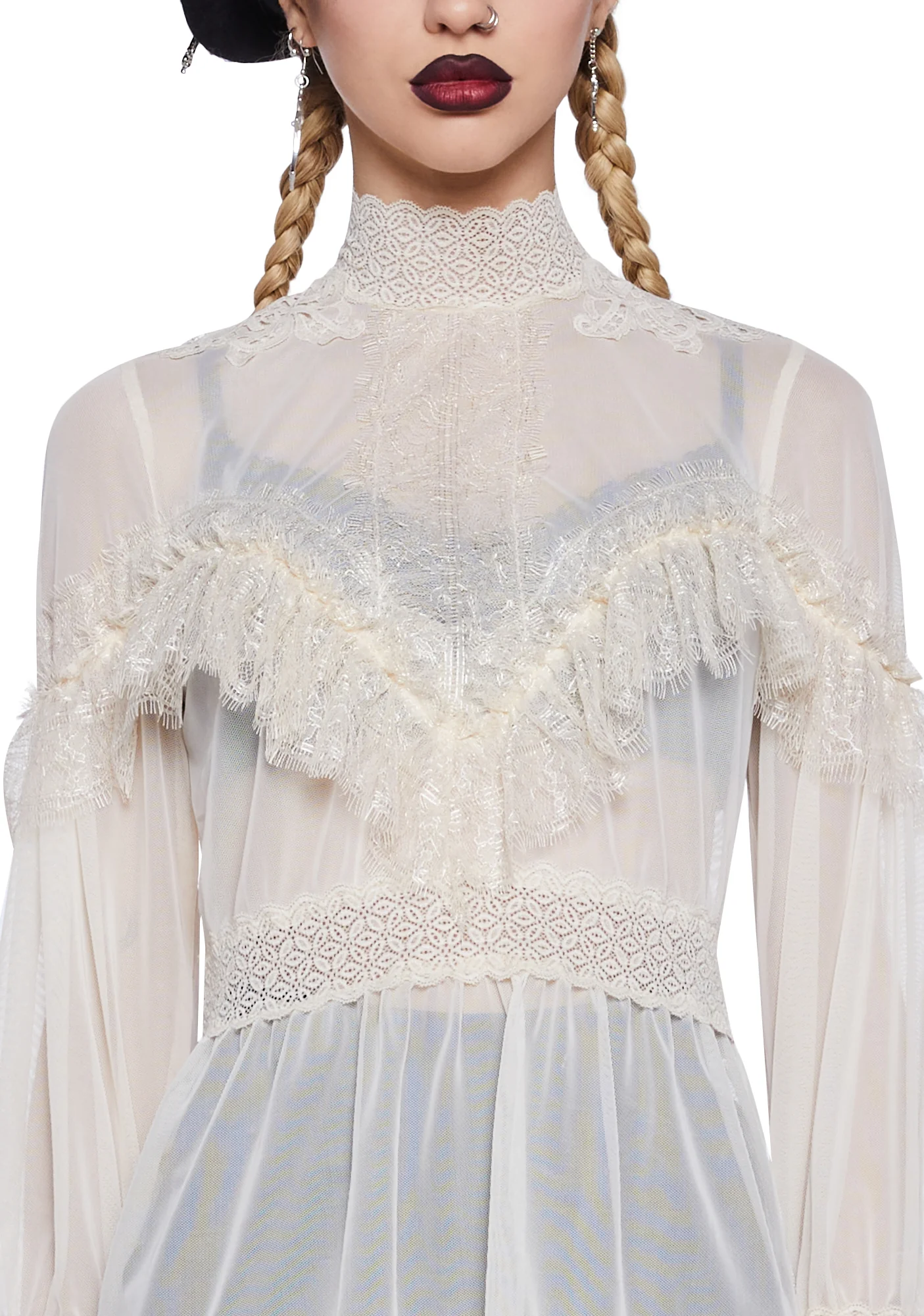 Psychic Sinner Sheer Blouse - Ivory - Image 5