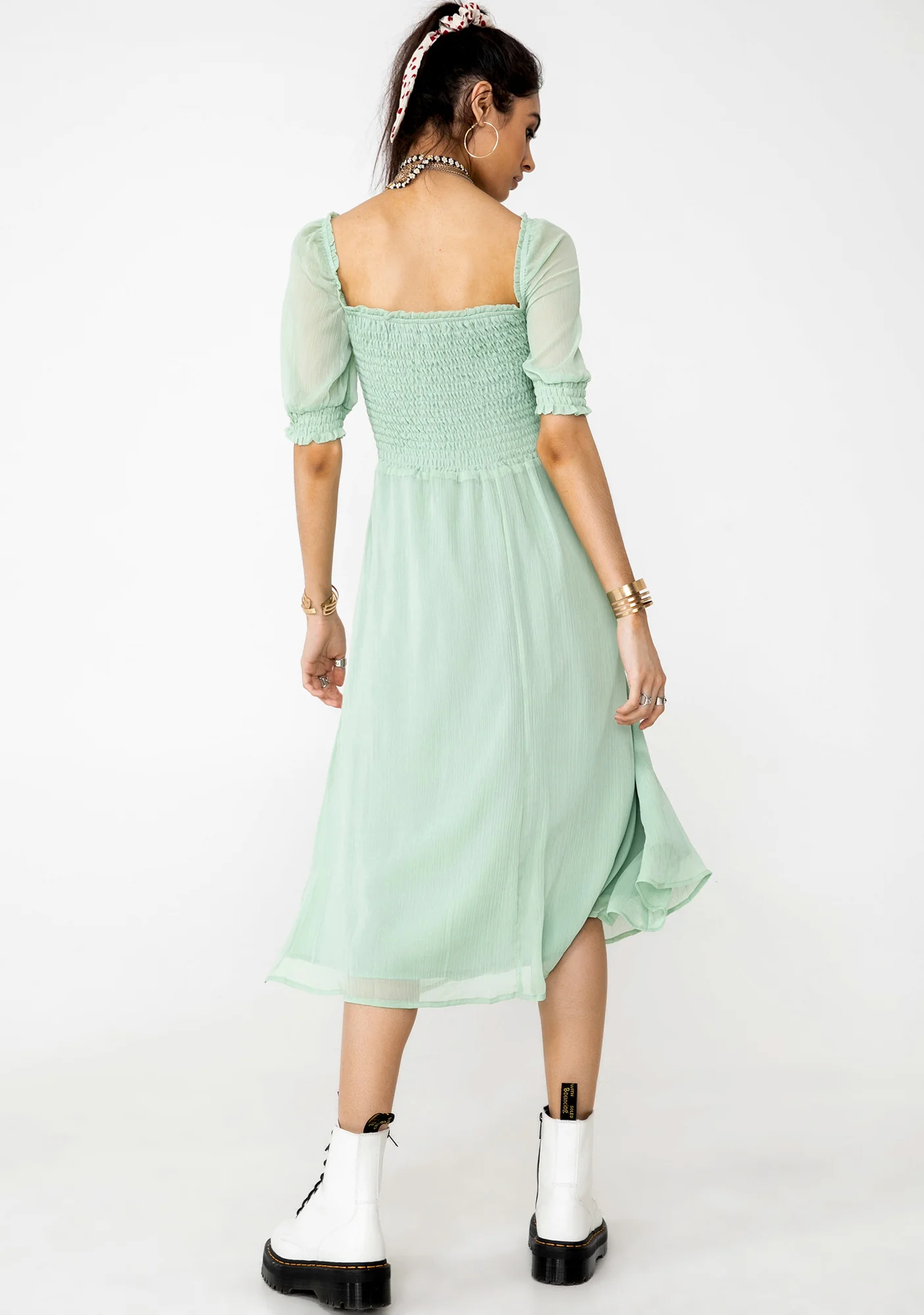 Puff Sleeve Midi Dress - Image 4