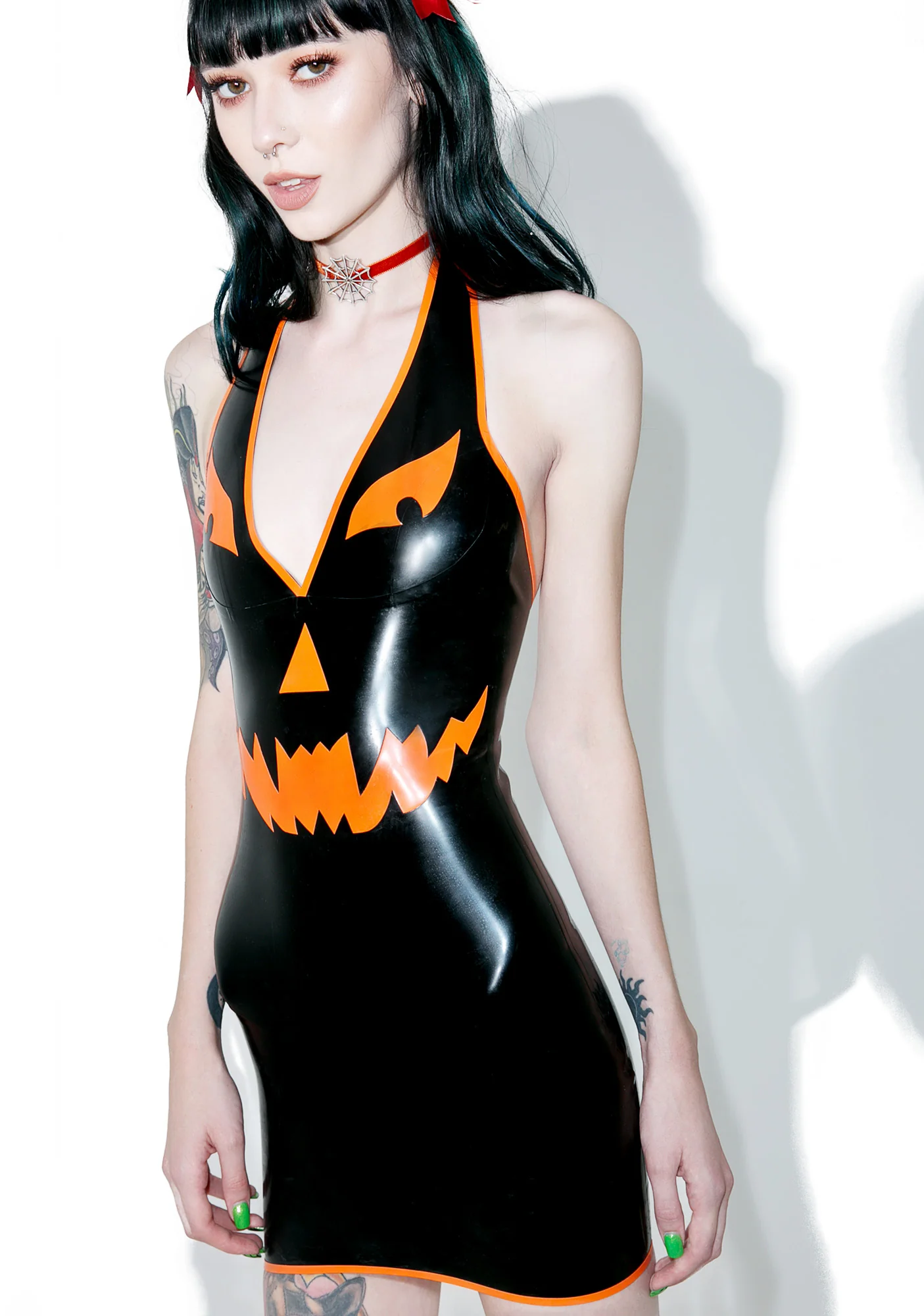 Pumpkin Halter Neck Mini Dress - Image 3