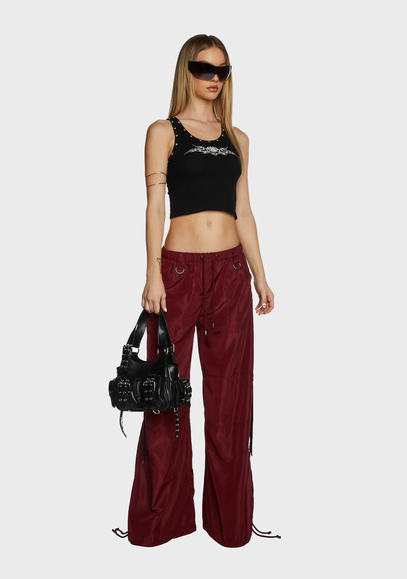 Punk Cred Wide Leg Pants - Maroon - Image 6