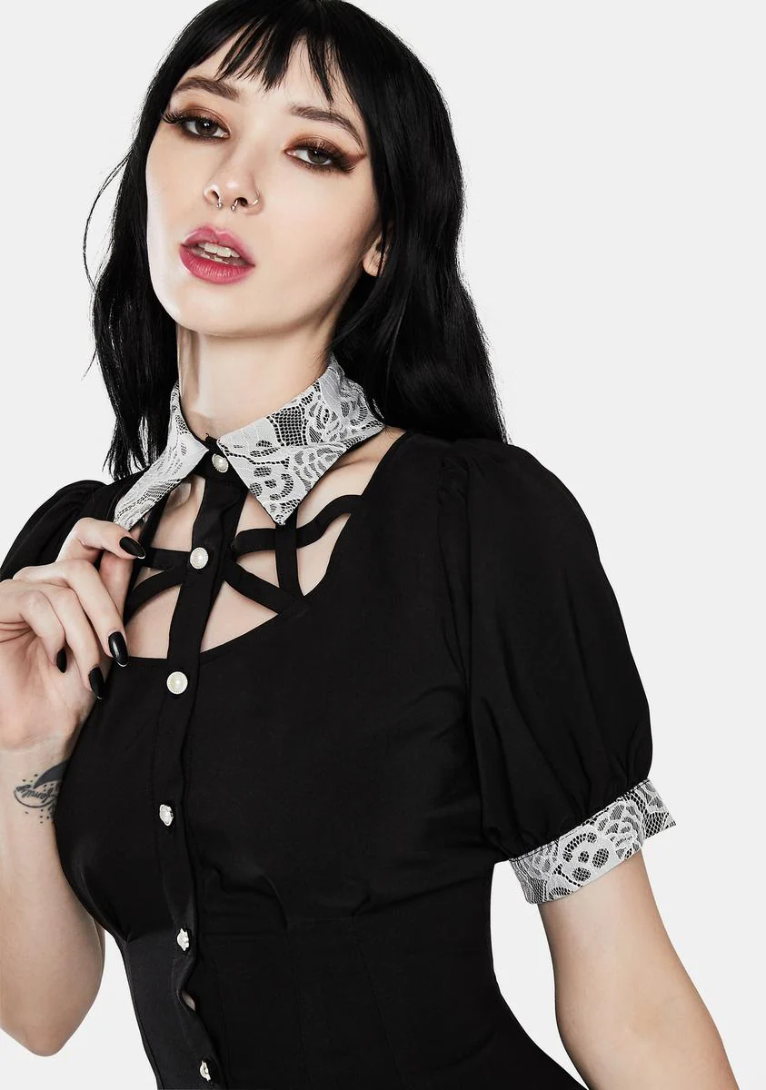 Punk Lapel Collar Short Sleeve Dress - Image 2