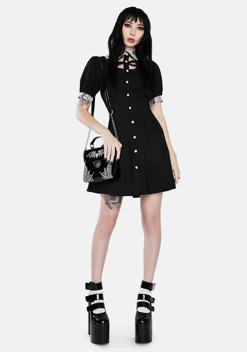 Punk Lapel Collar Short Sleeve Dress - Image 3