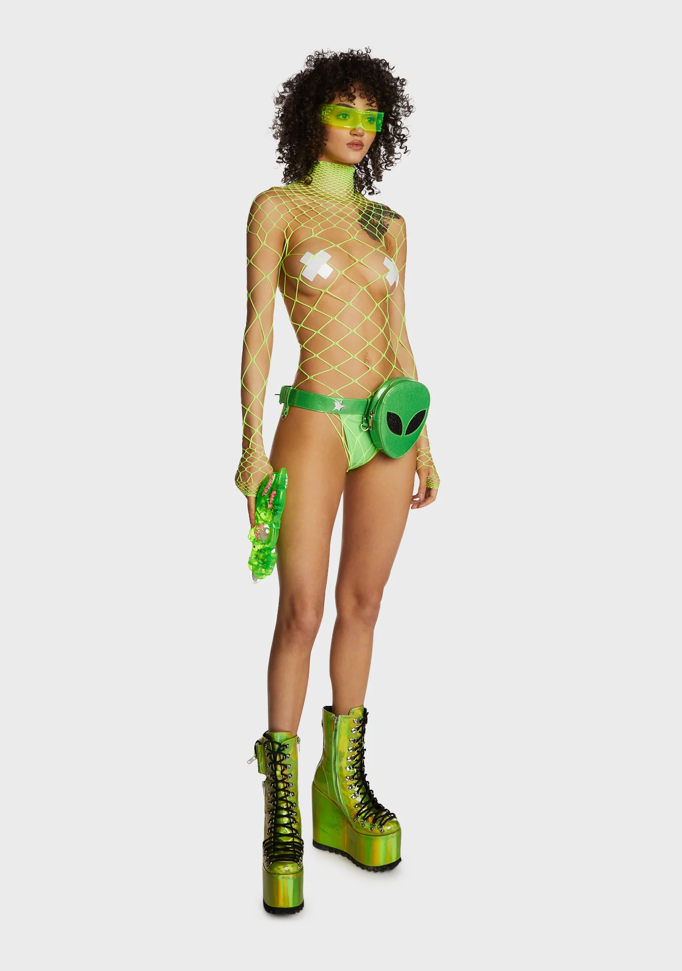 Punk Neon Fishnet Bodysuit - Image 5