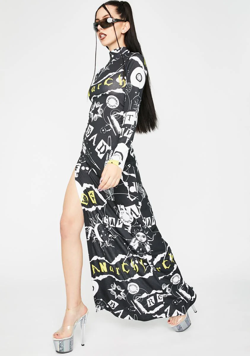 Punk Print Maxi Dress - Brown - Image 3