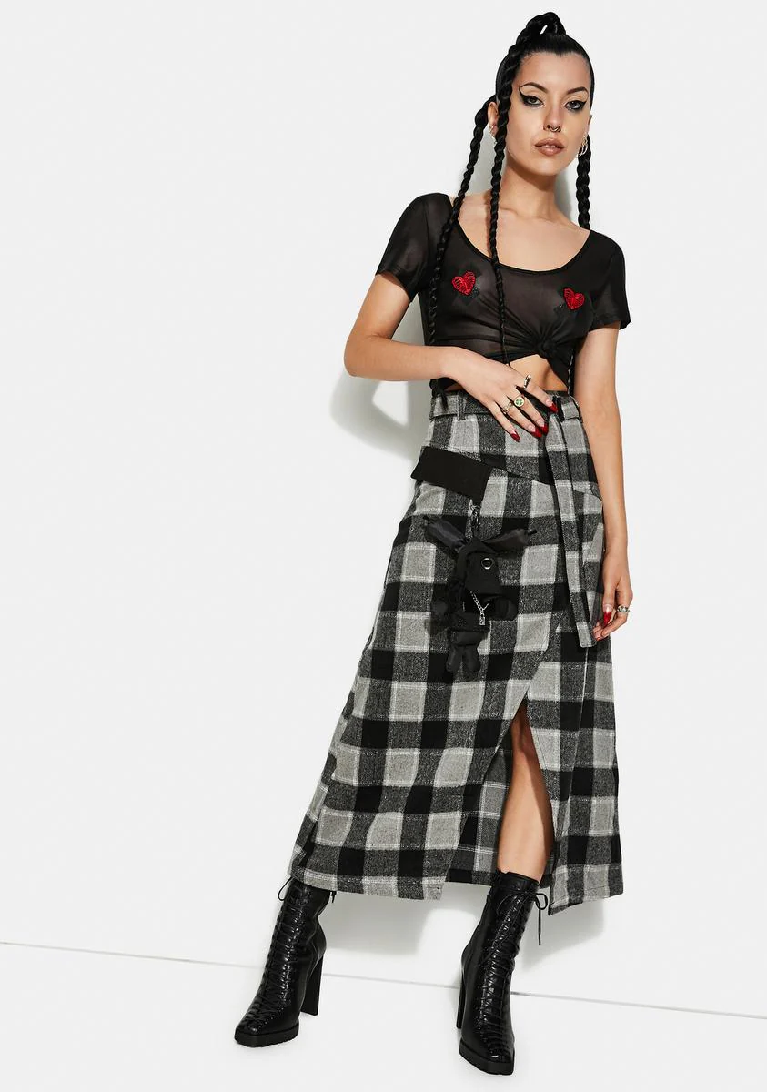 Punk Series A Shape Plaid Midi Skirt - Image 2