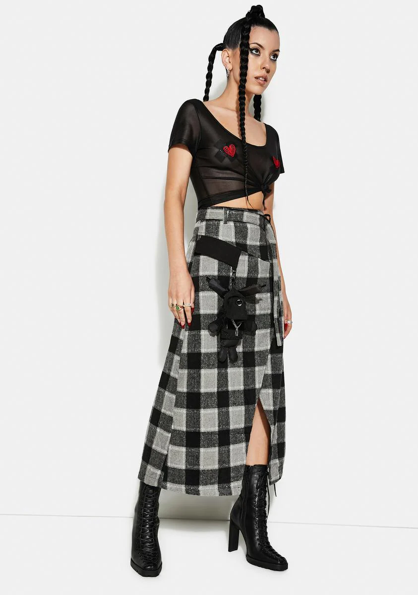 Punk Series A Shape Plaid Midi Skirt - Image 3