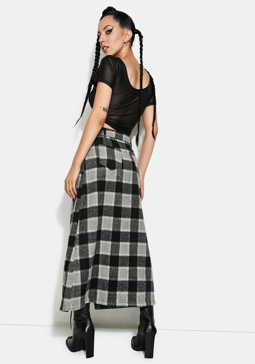 Punk Series A Shape Plaid Midi Skirt - Image 4
