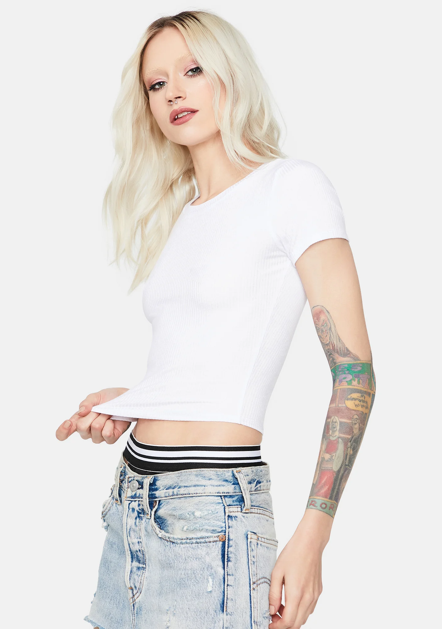 Pure Basic Bliss Ribbed Crop Tee - Image 2