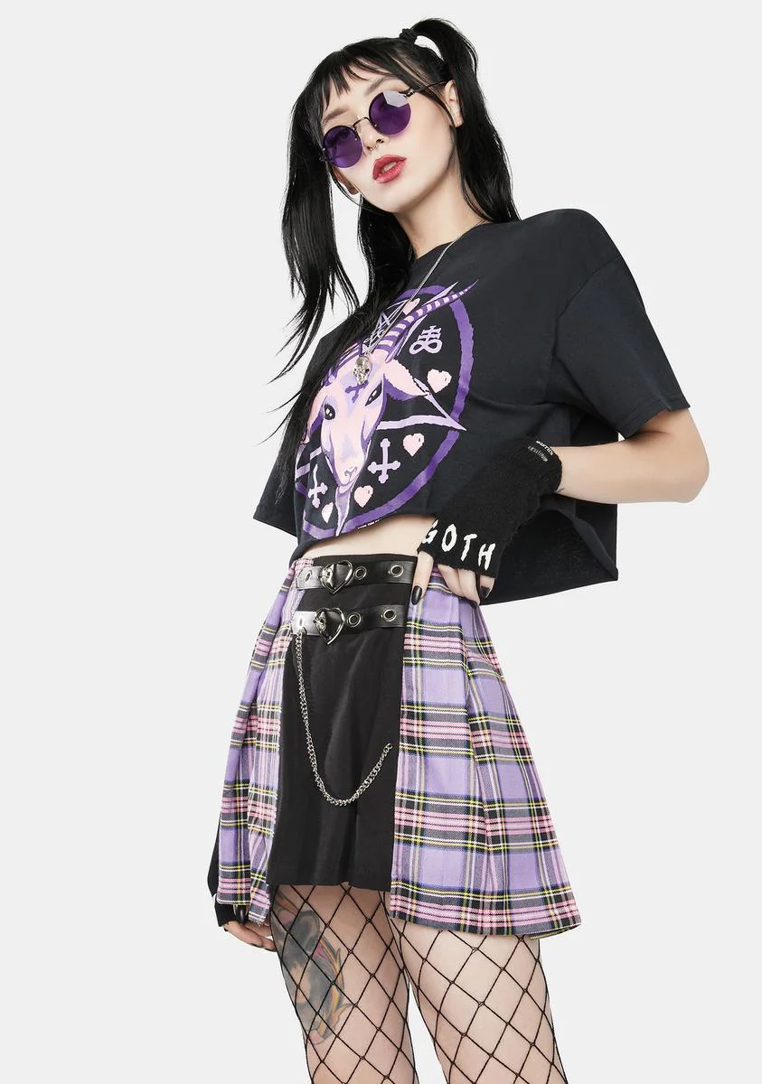 Purple Checkered Splice Pleated Skirt - Image 2