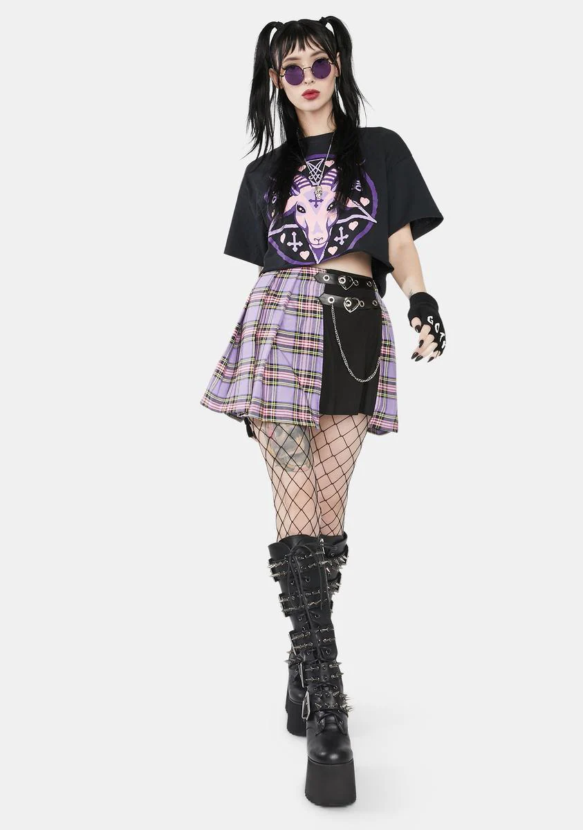 Purple Checkered Splice Pleated Skirt - Image 3