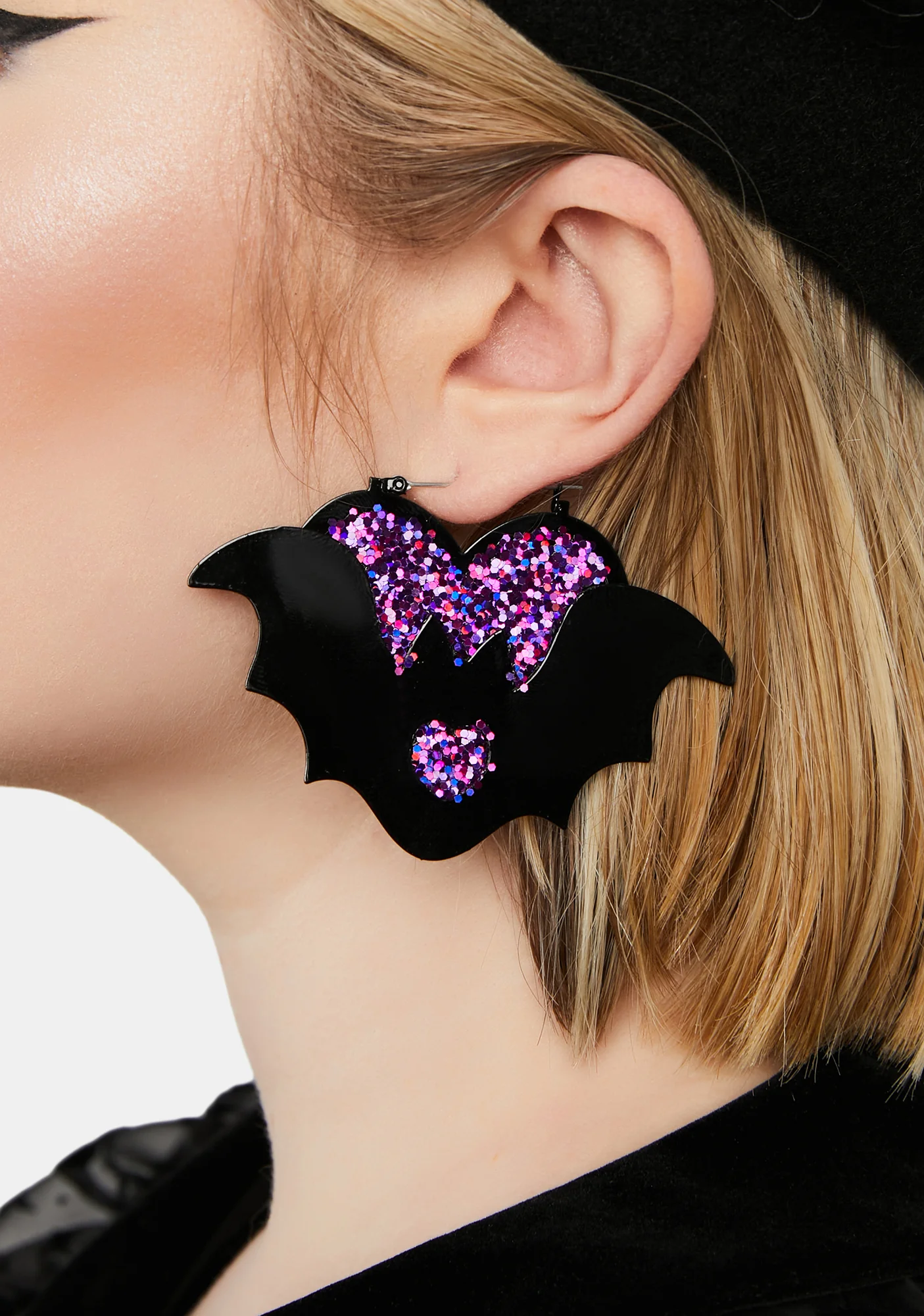 Purple Heart Bat Hoop Earrings - Image 2