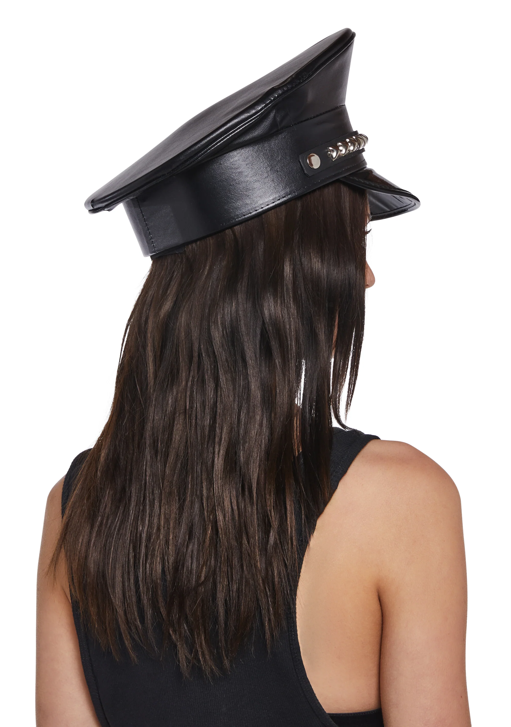 Pyramid Studded Captain Hat - Black - Image 3