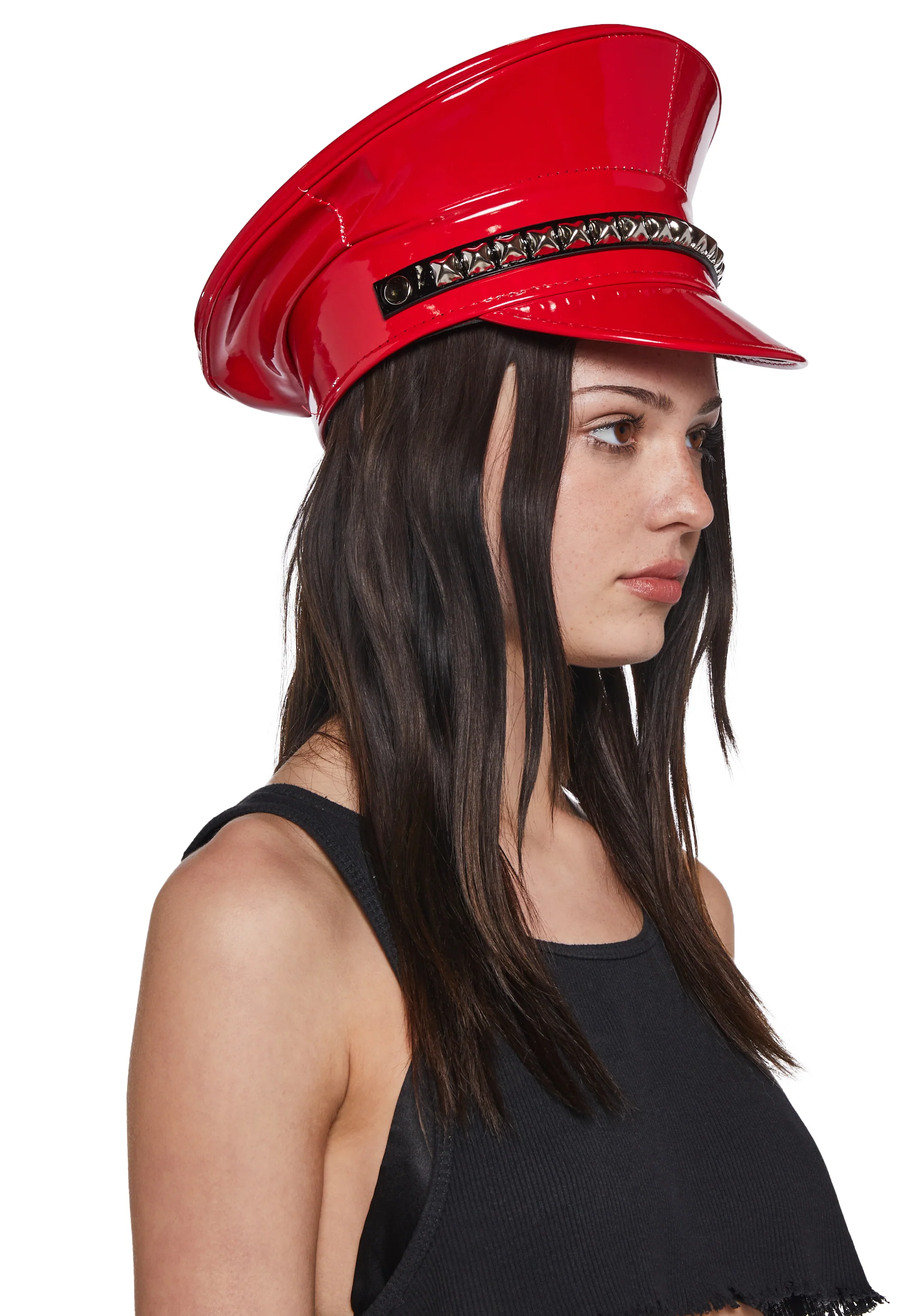 Pyramid Studded Captain Hat - Red - Image 2