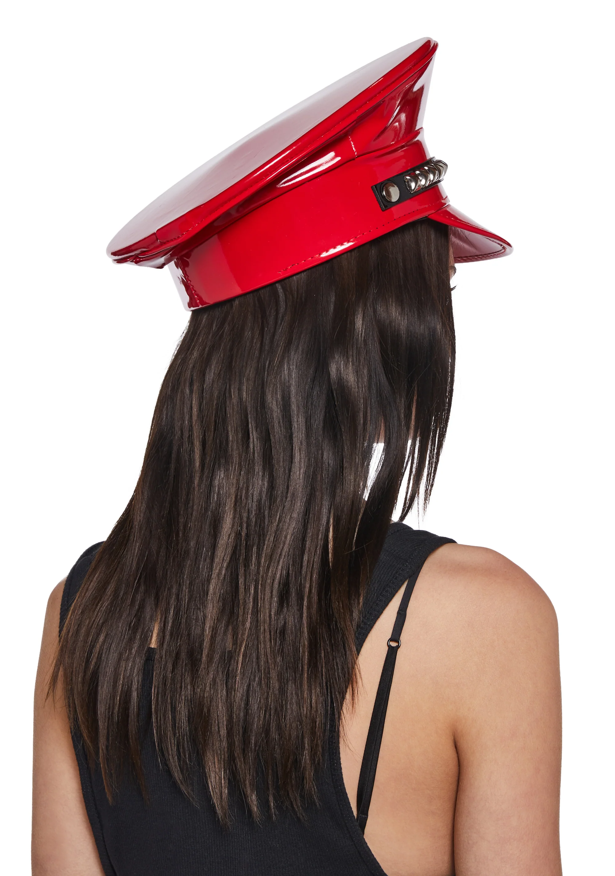 Pyramid Studded Captain Hat - Red - Image 3