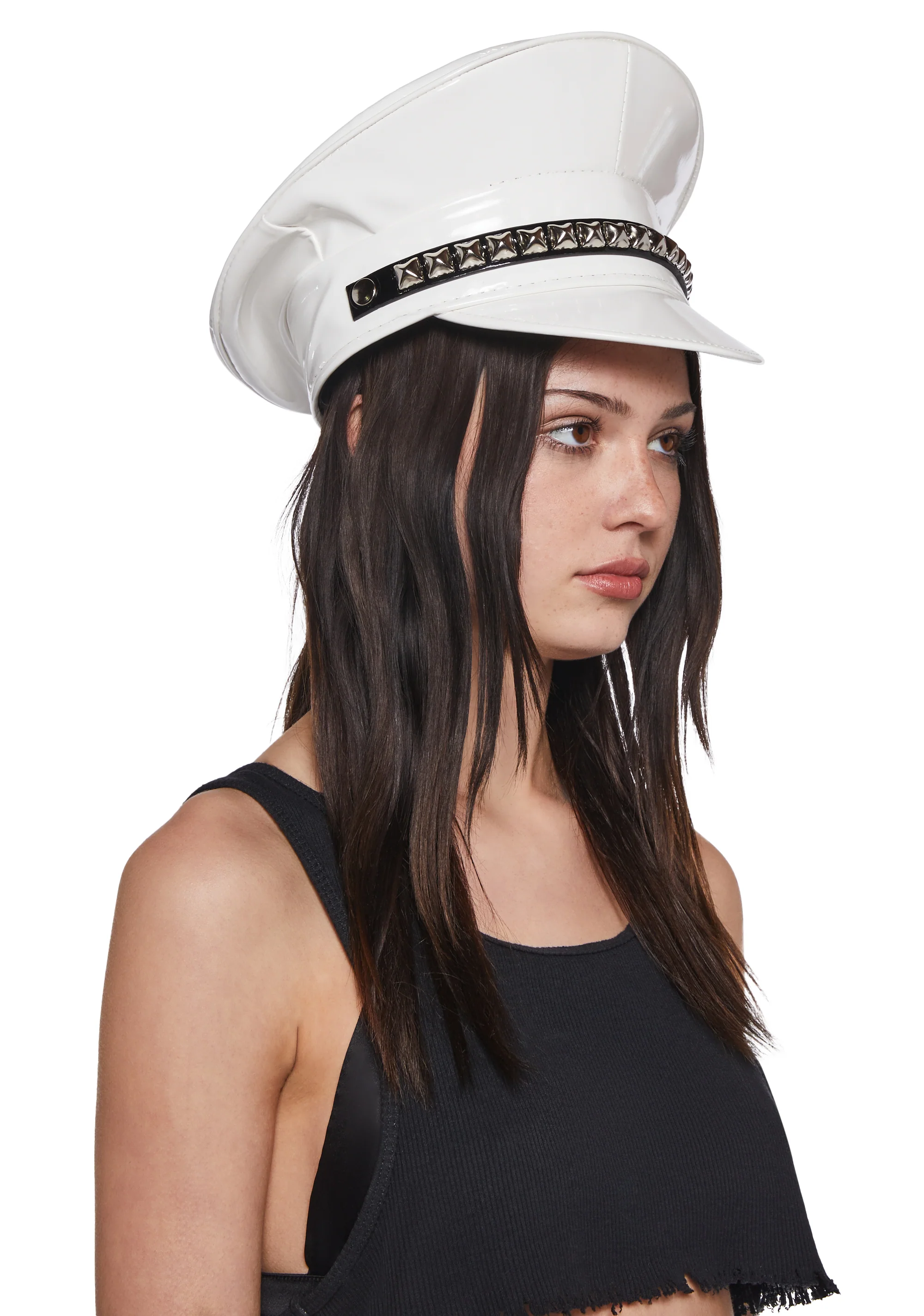 Pyramid Studded Captain Hat - White - Image 2