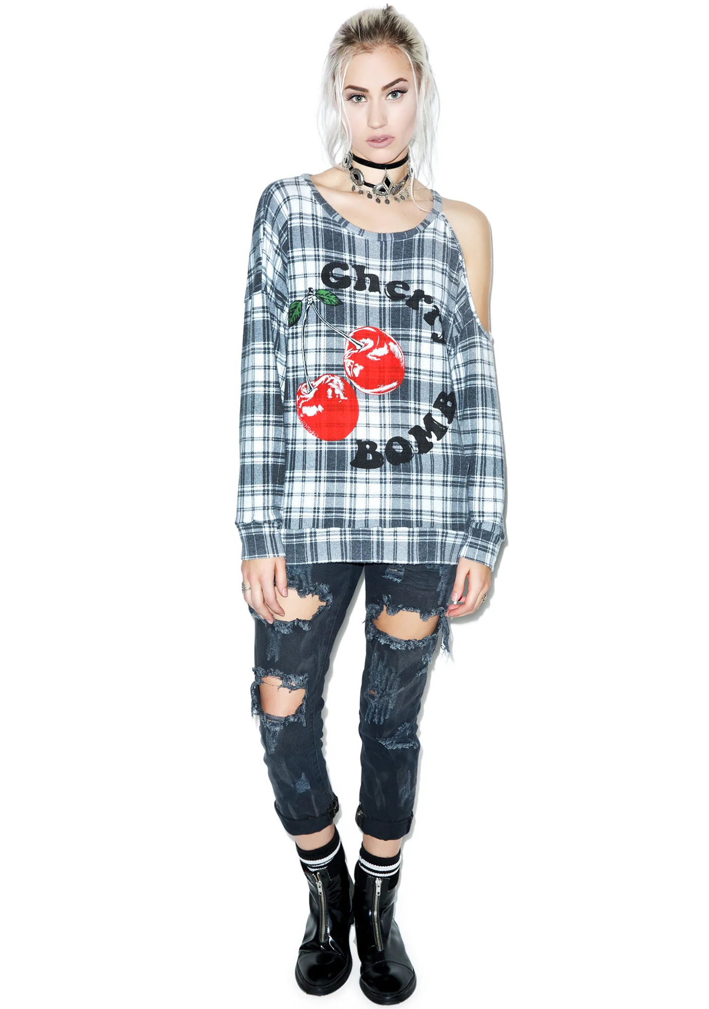 Quinn Cherry Bomb One Open Shoulder Pullover - Image 3
