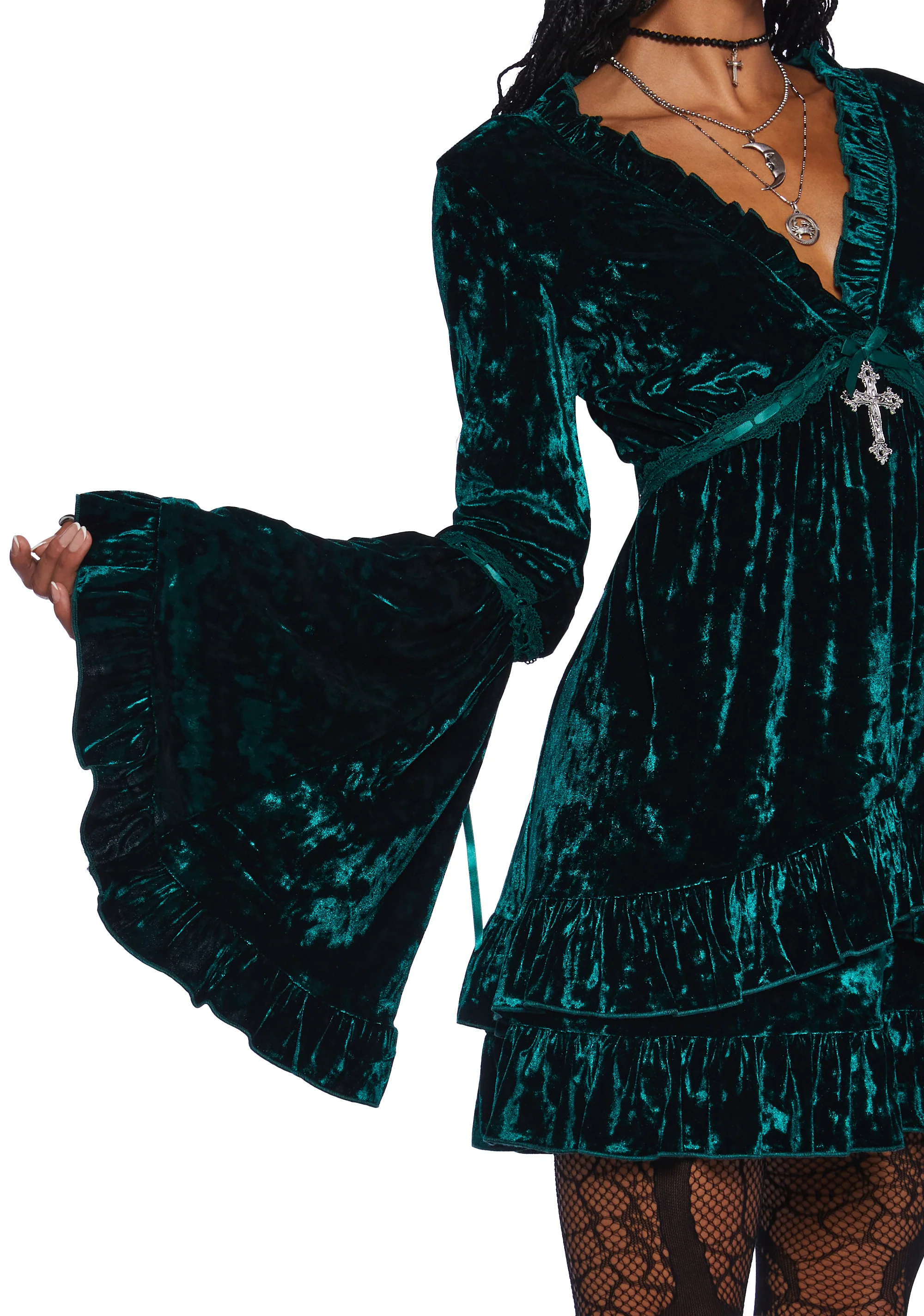 Real Divinity Mini Dress - Emerald Velvet - Image 5