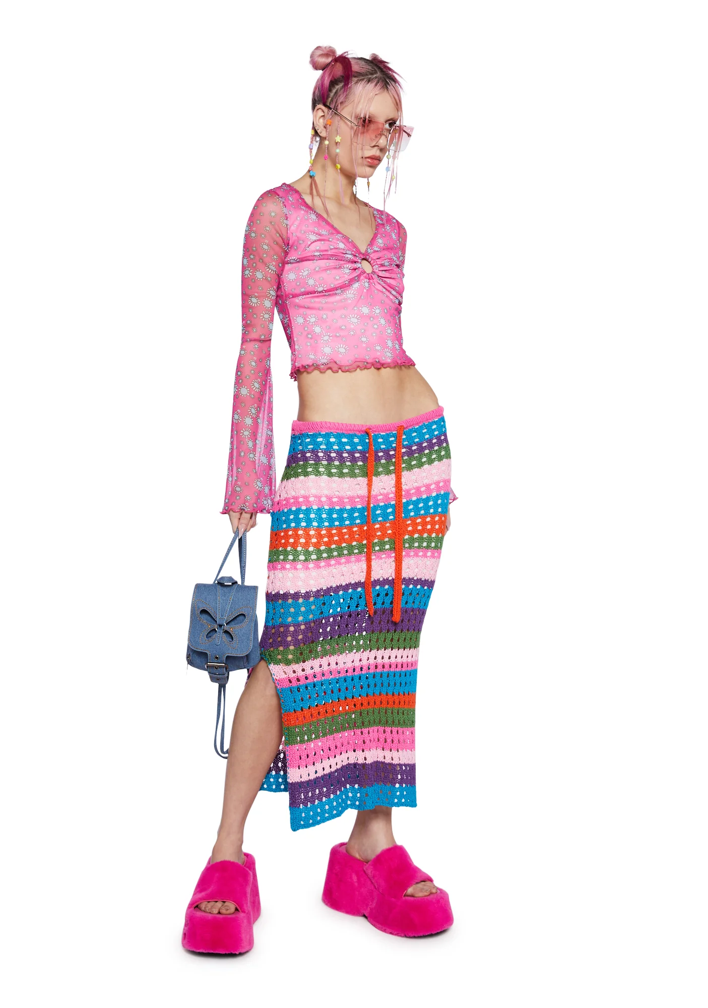 Really Keen Crochet Midi Skirt - Pink - Image 2