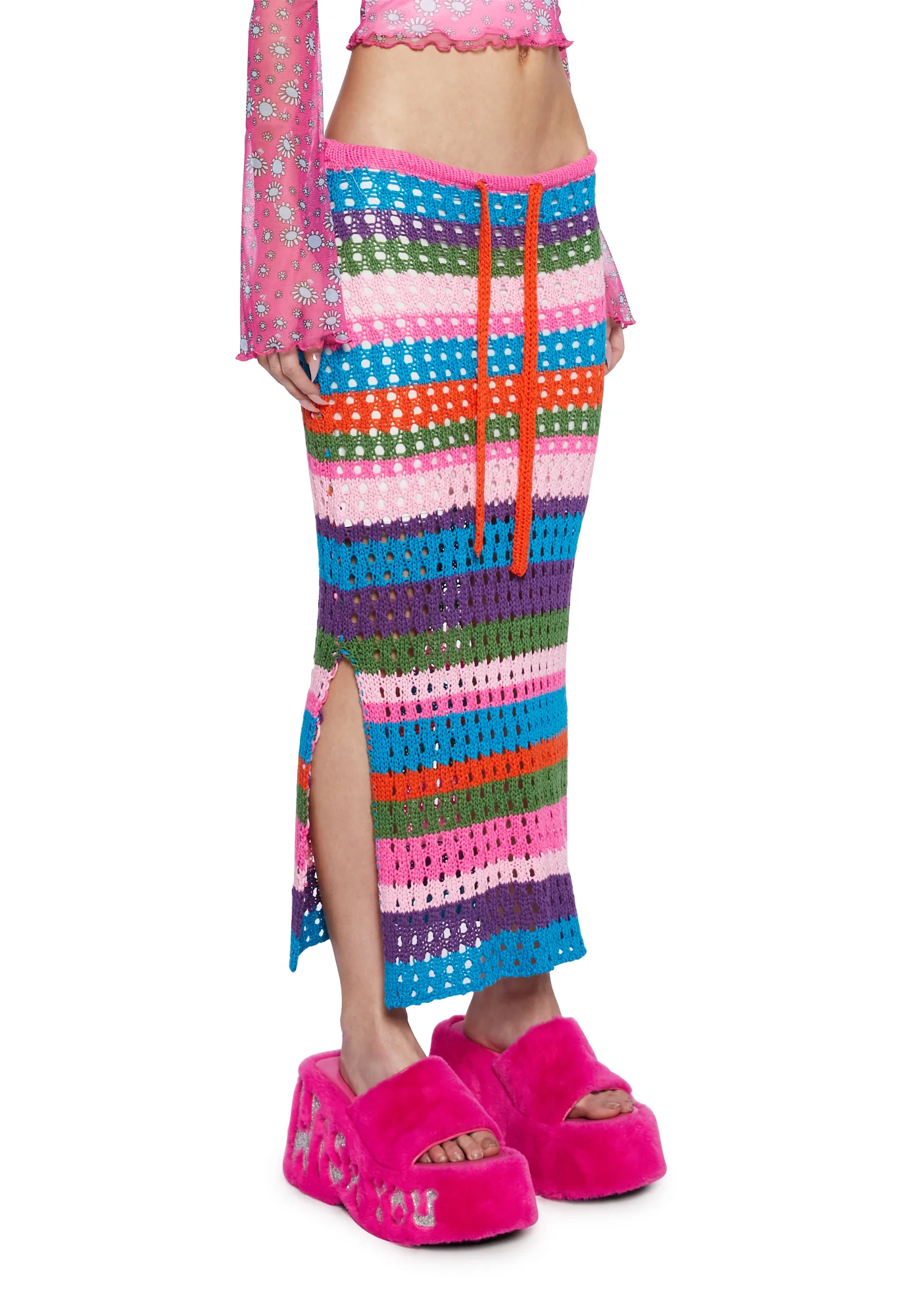 Really Keen Crochet Midi Skirt - Pink - Image 3