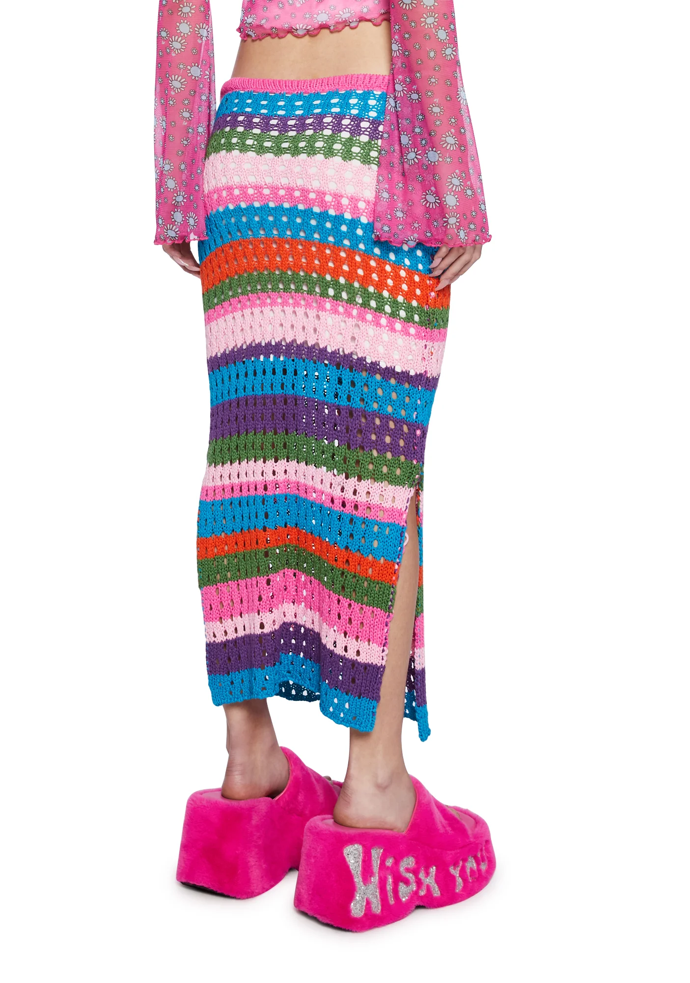 Really Keen Crochet Midi Skirt - Pink - Image 4