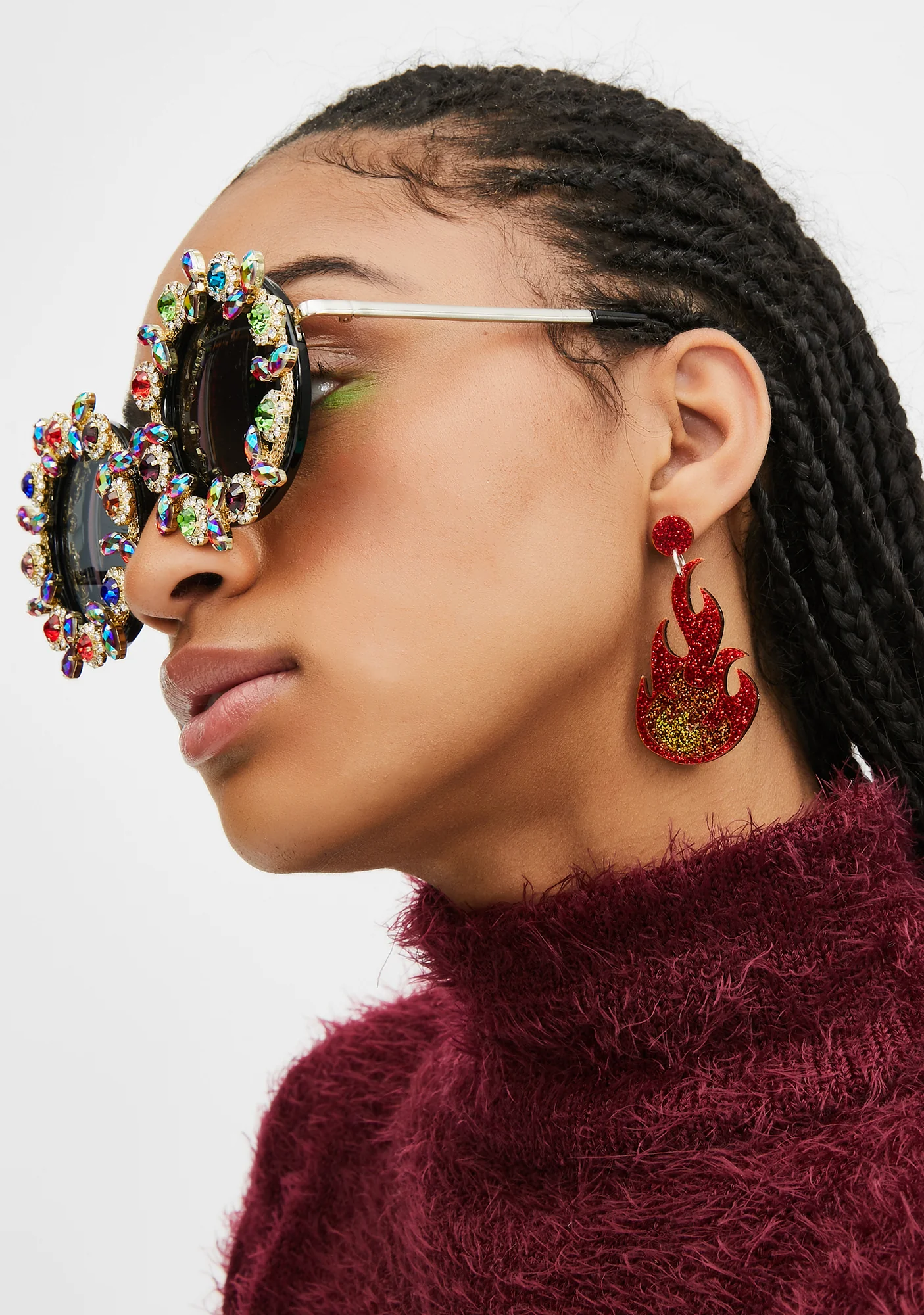Red Glitter Flame Earrings - Image 3