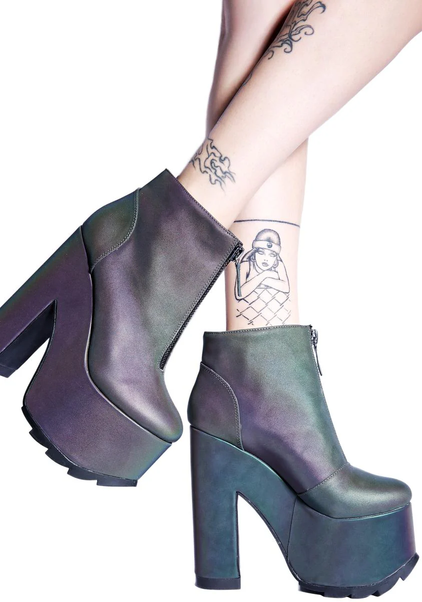 Reflective Nightmare Platform Boots - Silver - Image 2