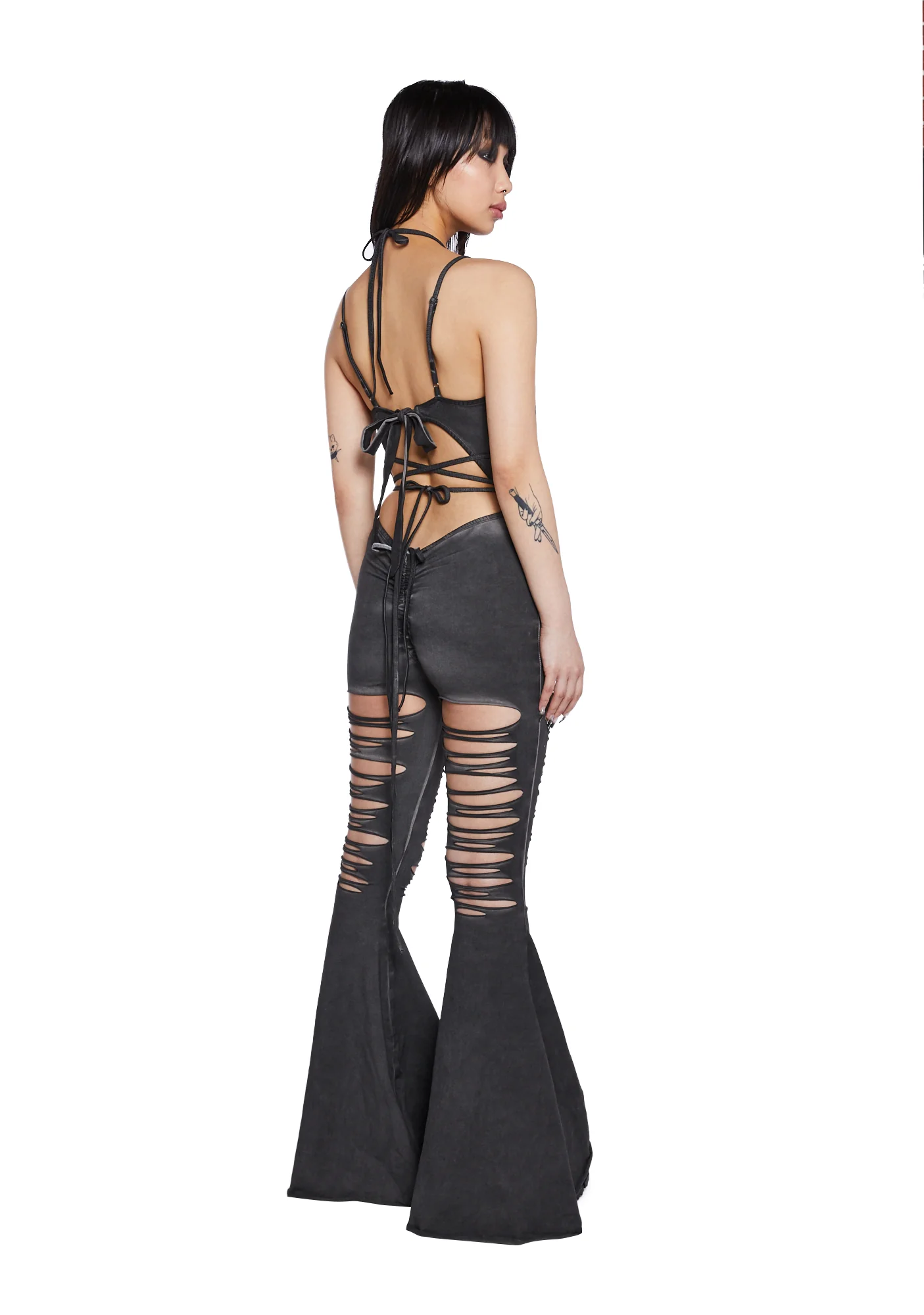 Reverb V-Cut Slashed Bell Bottom Jumpsuit - Image 4