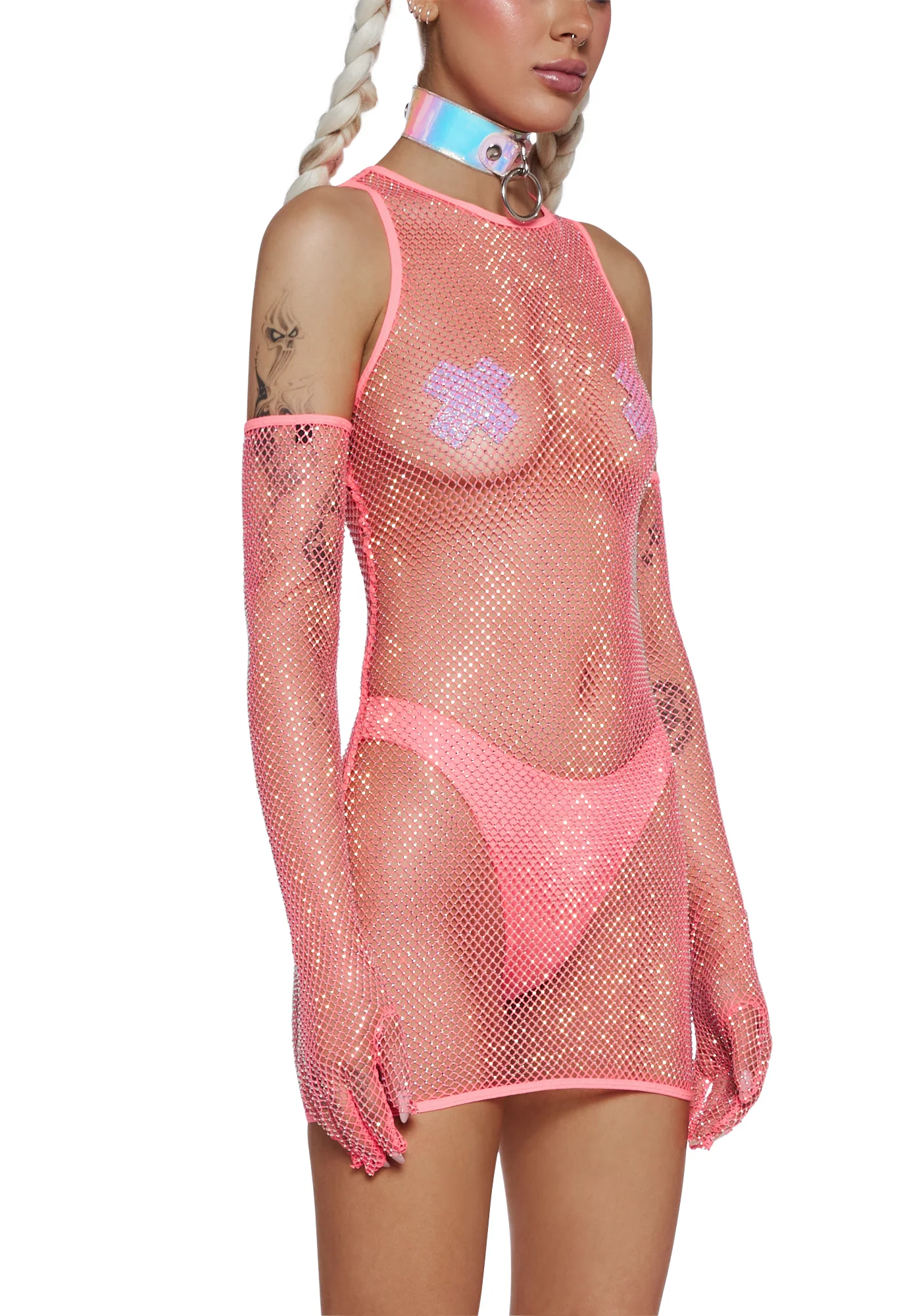 Stage Hopper Fishnet Dress Set - Pink - Image 5