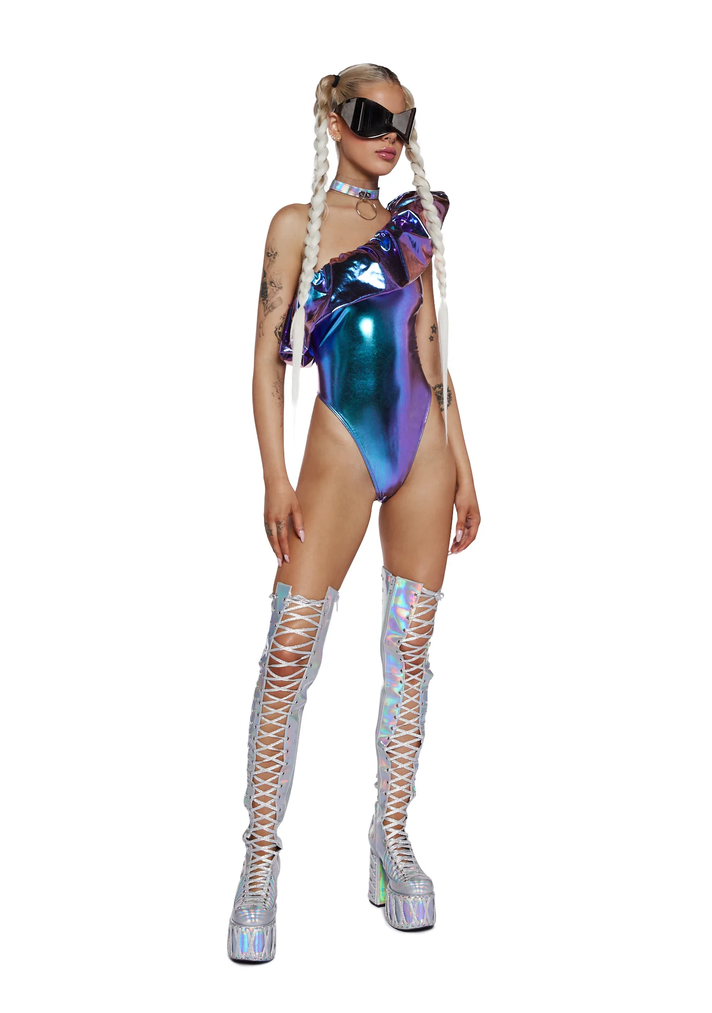 Rhythm Of The Night Ruffled Bodysuit - Blue - Image 2