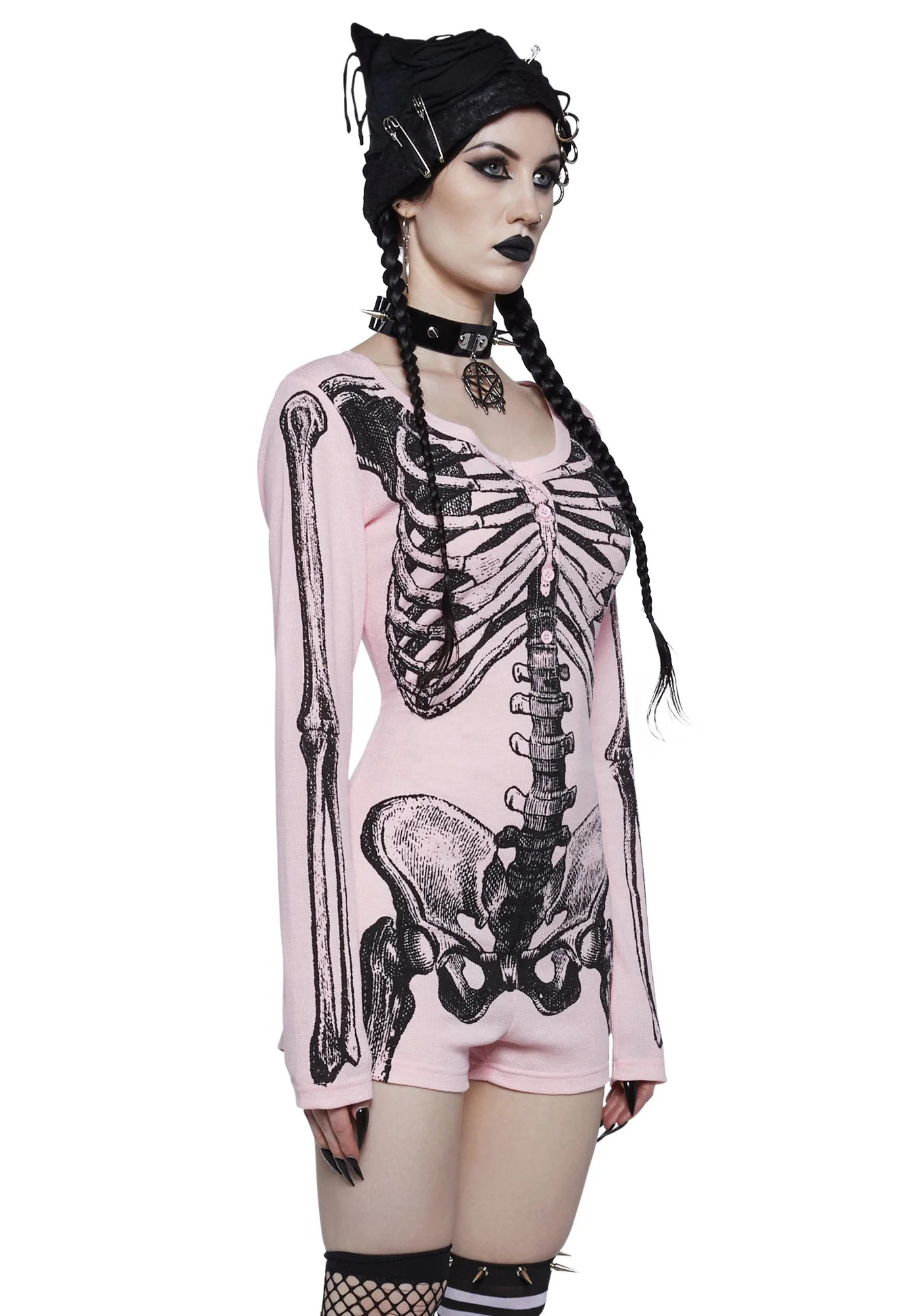Rib By Rib Long Sleeve Romper - Light Pink - Image 2