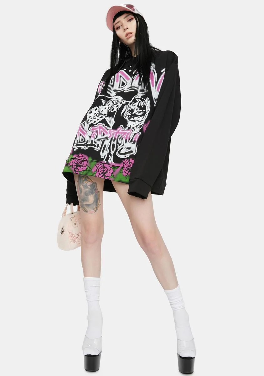 Ridin' Dirty Graffiti Print Oversized Hoodie - Image 3