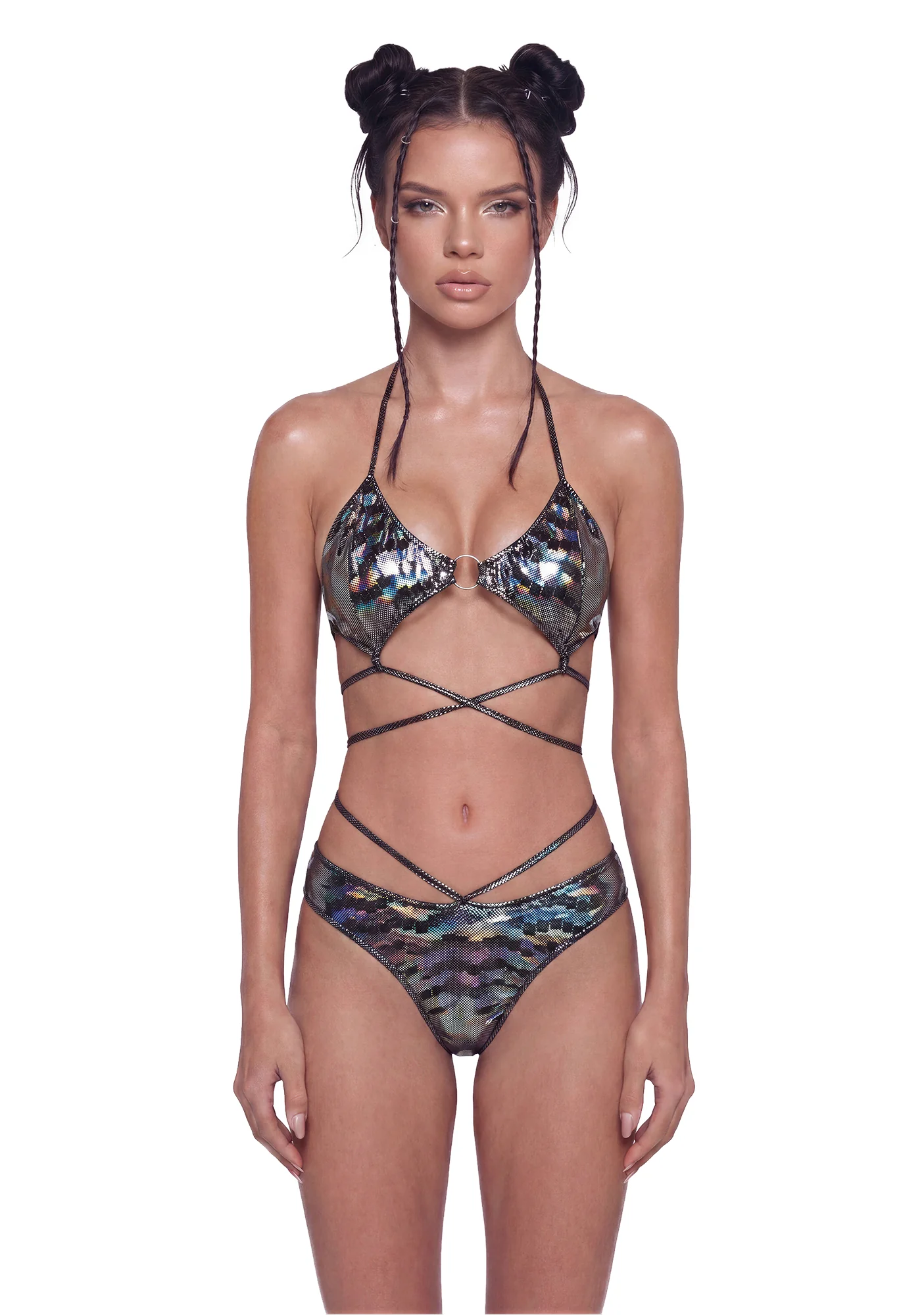 Metallic Strappy Festival Set - Black - Image 6