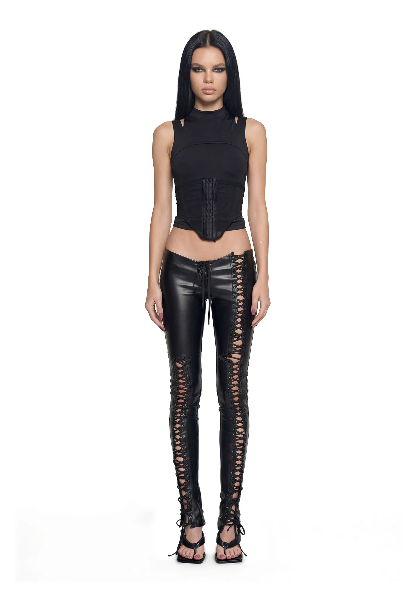 Rockstar Lace Up Pants - Black - Image 2