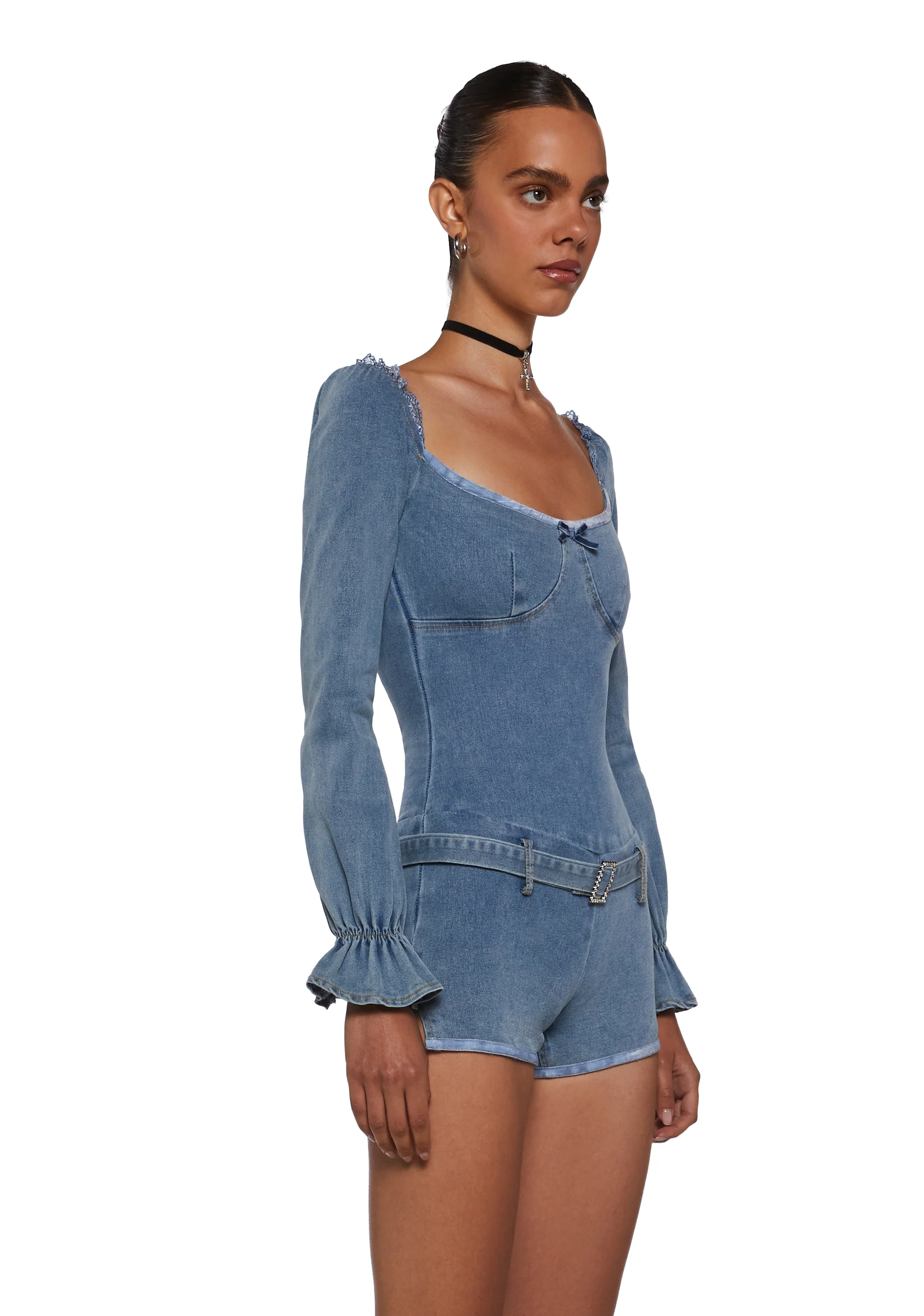 Flirt And Tell Denim Romper - Image 3