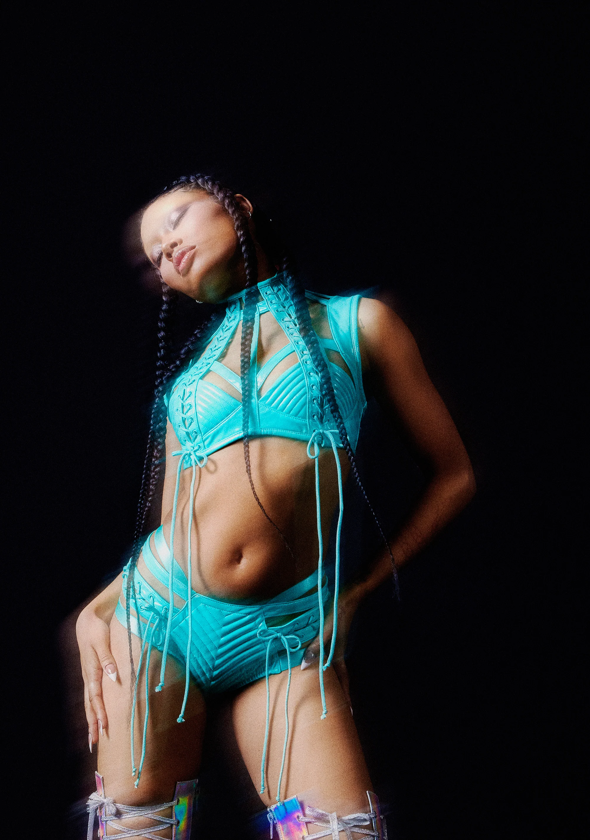 Rude Awakening Lace-Up Shorts - Teal - Image 6