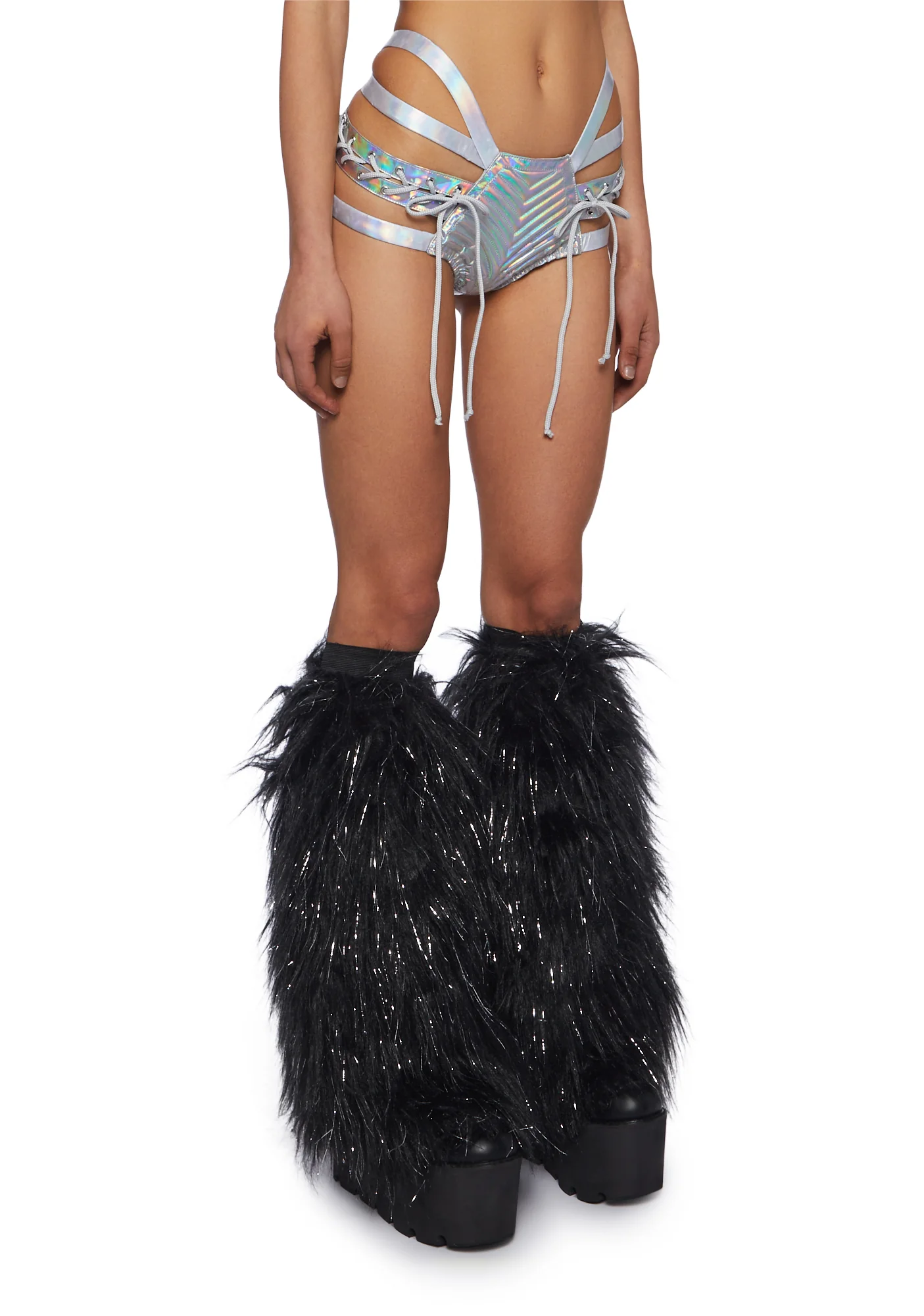 Rude Awakening Lace-Up Shorts - Holographic - Image 3