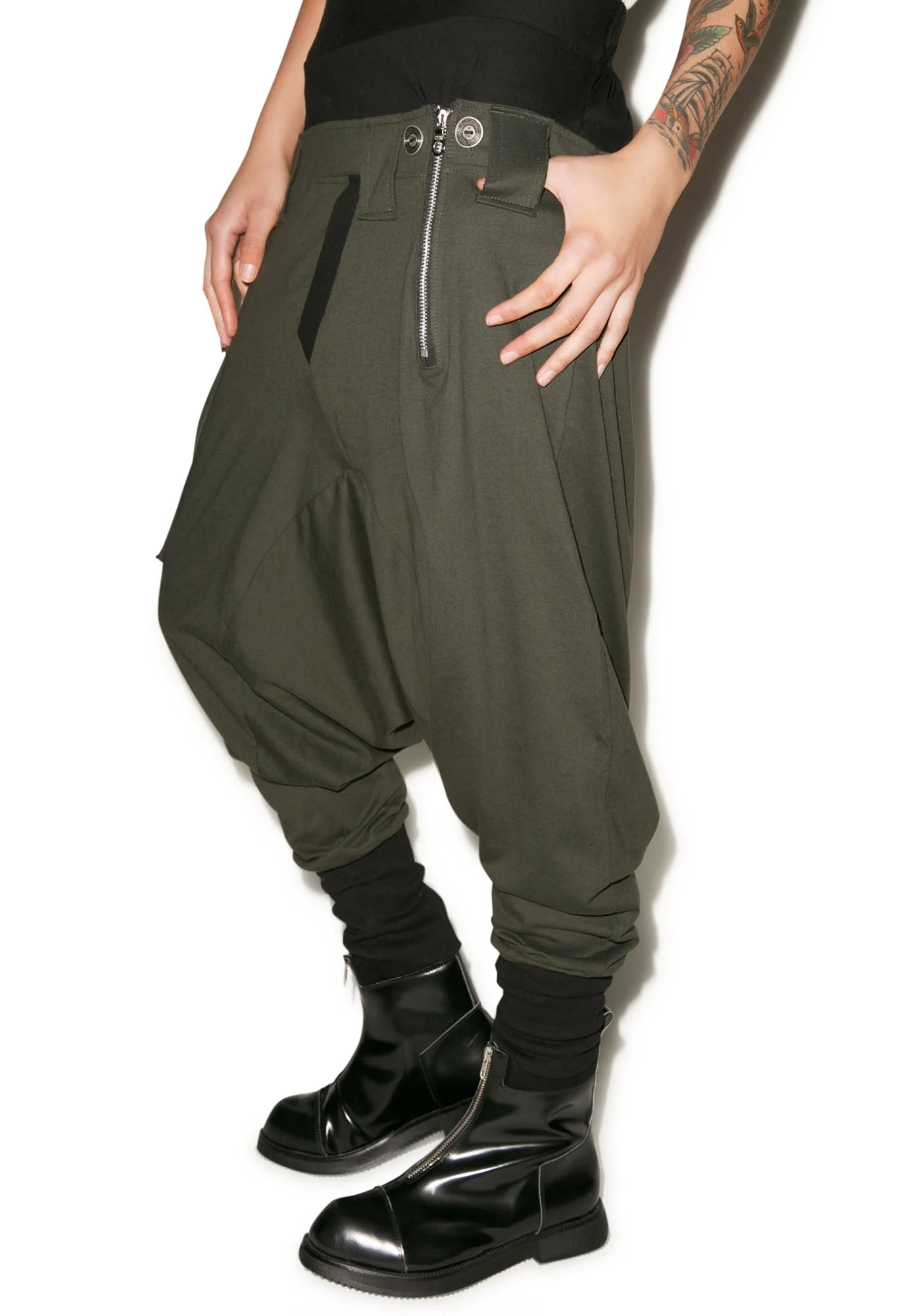 Rust Drop Crotch Pants - Dark Green - Image 4