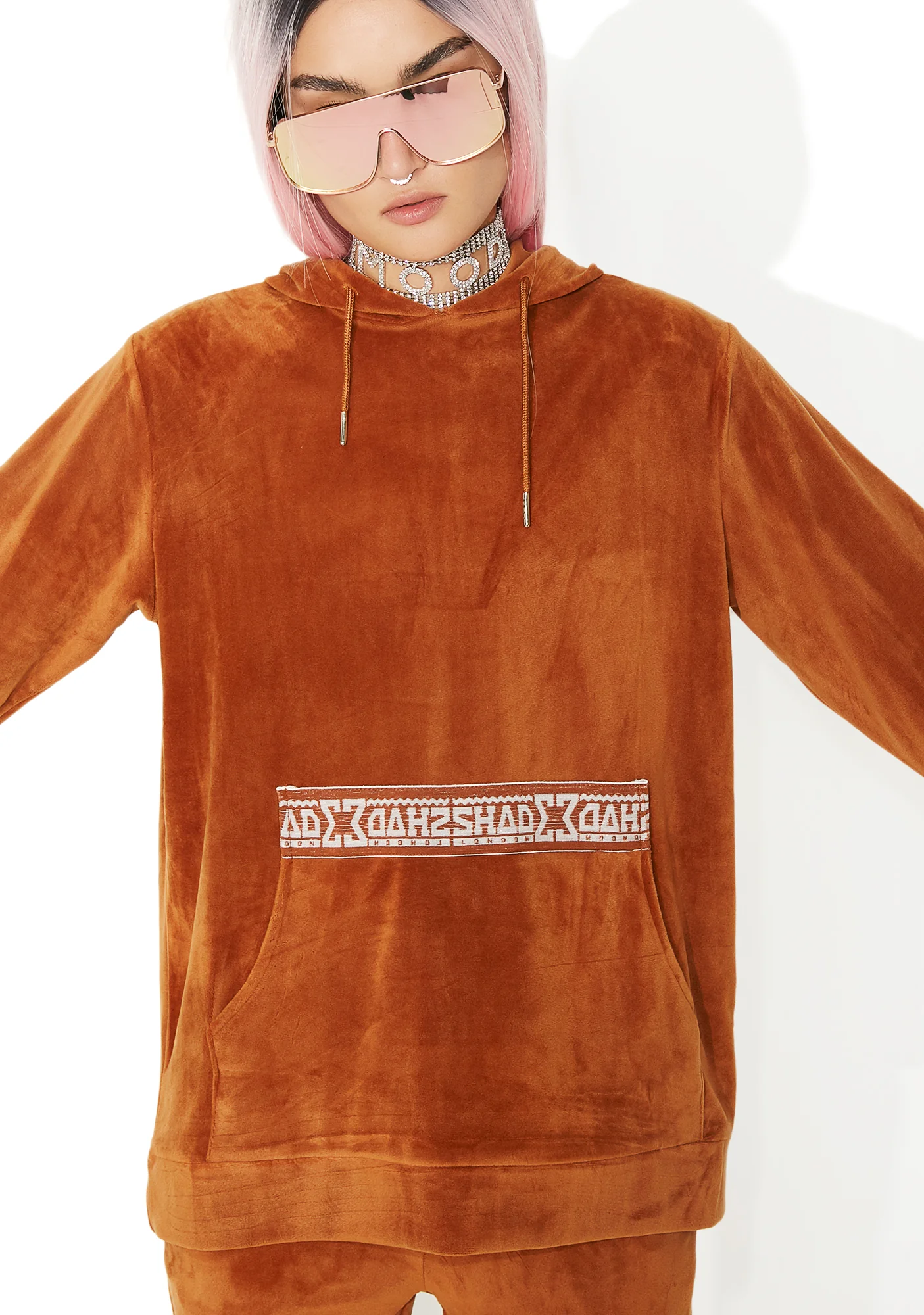 Rust Velour Hooded Sweat - Image 3